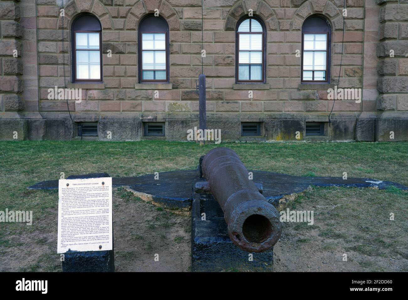 HIGHLANDS, NJ -2 MAR 2021- View of the Navesink Twin Lights State Historic Site lighthouses in Highlands, New Jersey, United States. Stock Photo