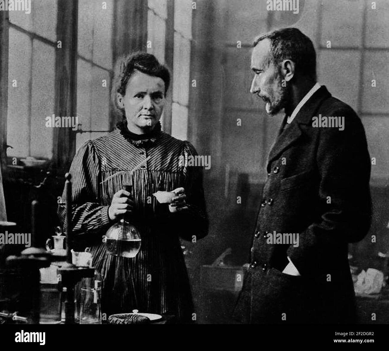 Portrait of Marie Curie and Pierre Curie. Stock Photo