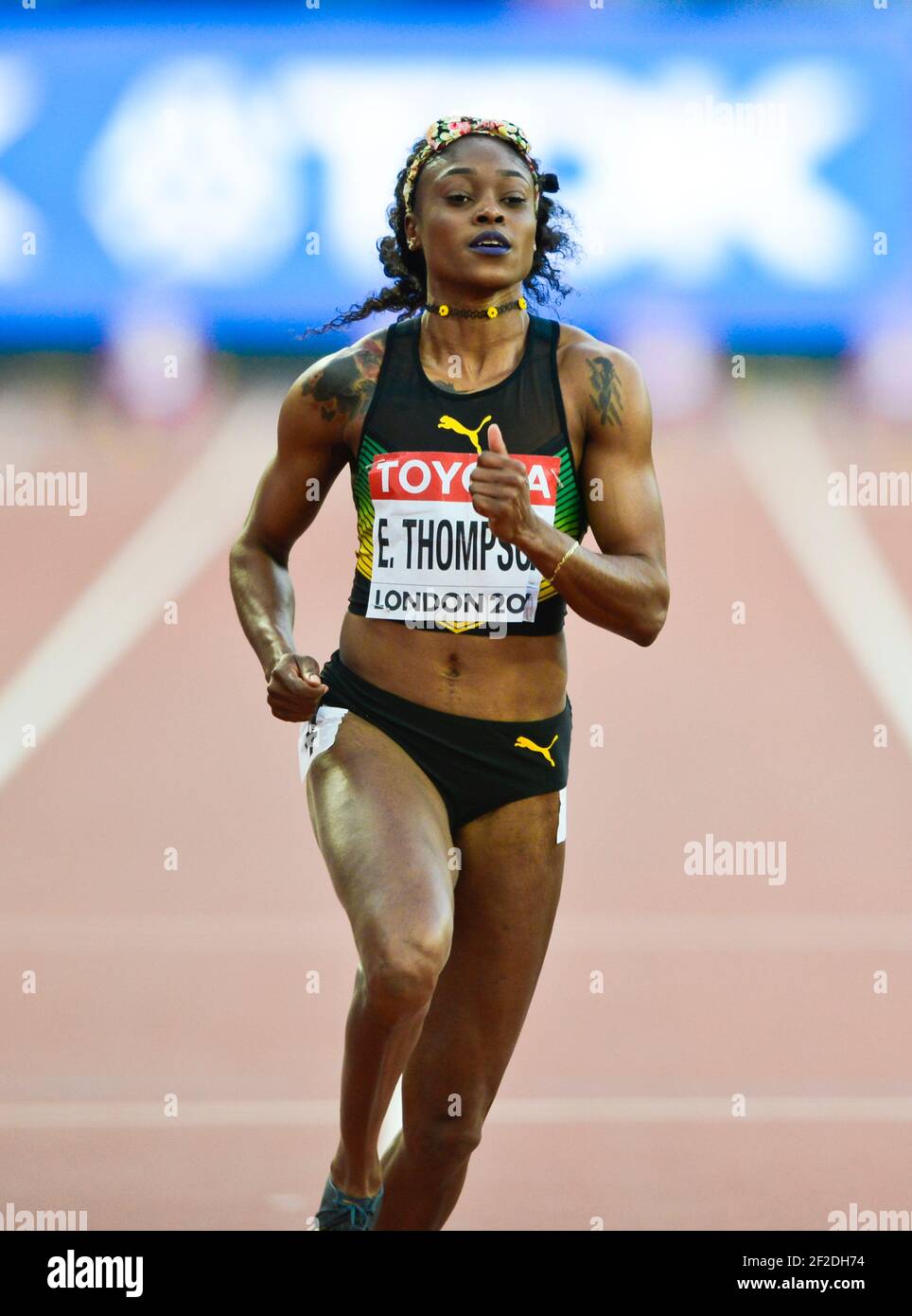 Elaine Thompson (Jamaica). 100 metres women, Semi-Final. IAAF World Athletics Championships London 2017 Stock Photo