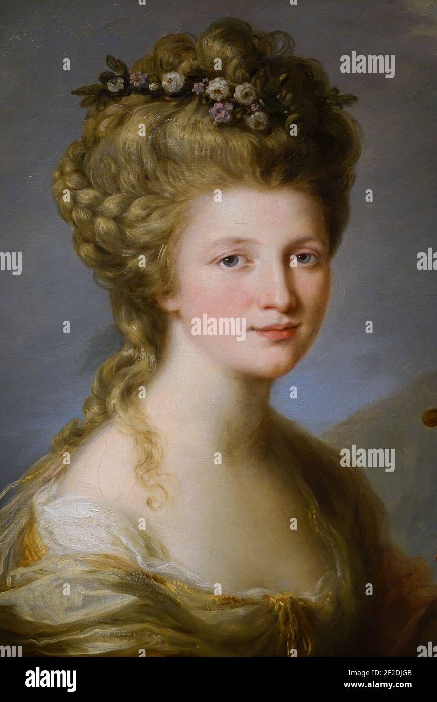 Portrait of Sarah Harrop (Mrs. Bates) as a Muse, detail, by Angelica Kauffmann, English, 1780-1781, Stock Photo