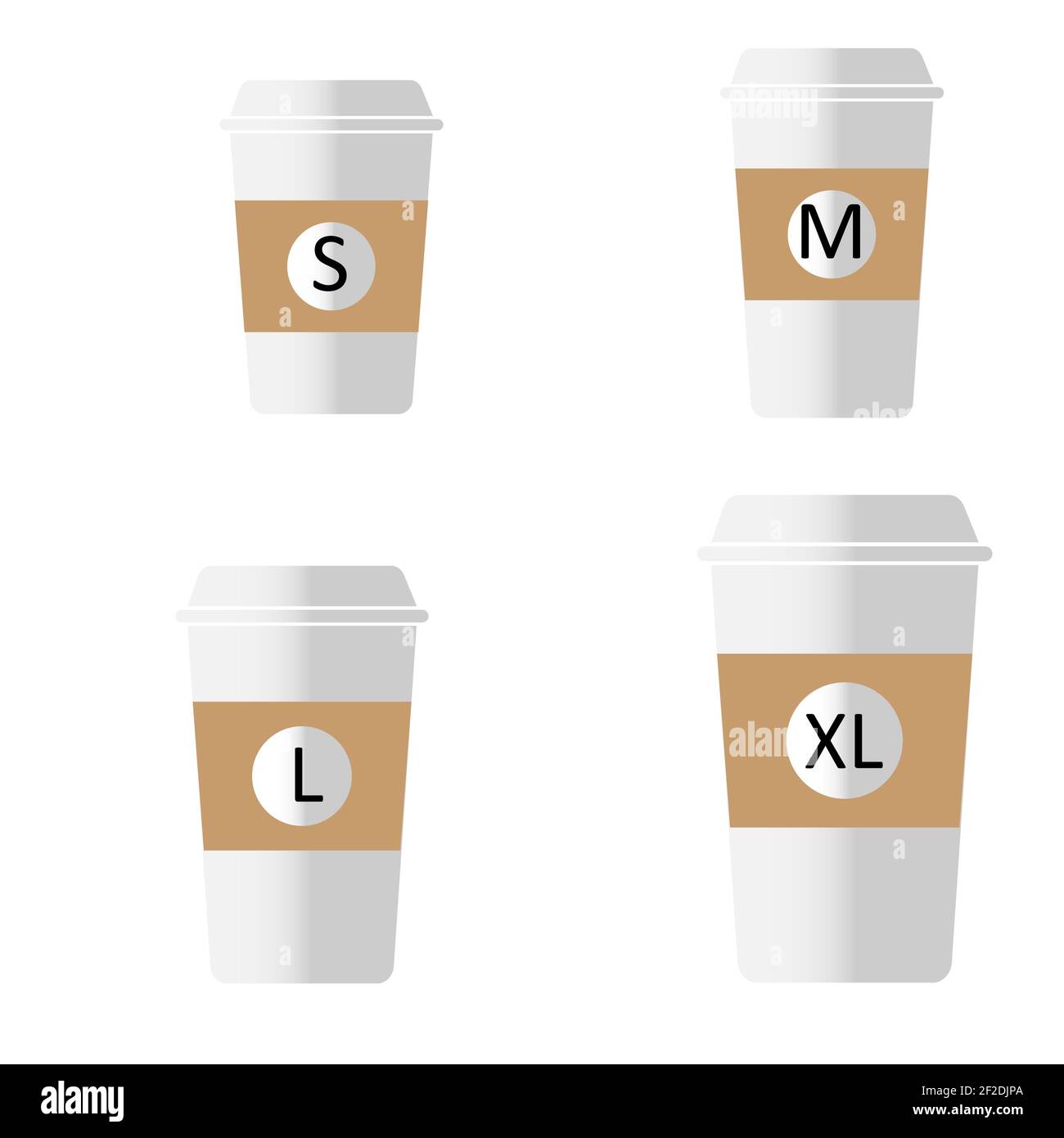 coffee to go different sizes sign. flat style. Coffee cup size S M L XL icons on white background. take-away hot cup sizes symbol. different size - sm Stock Photo