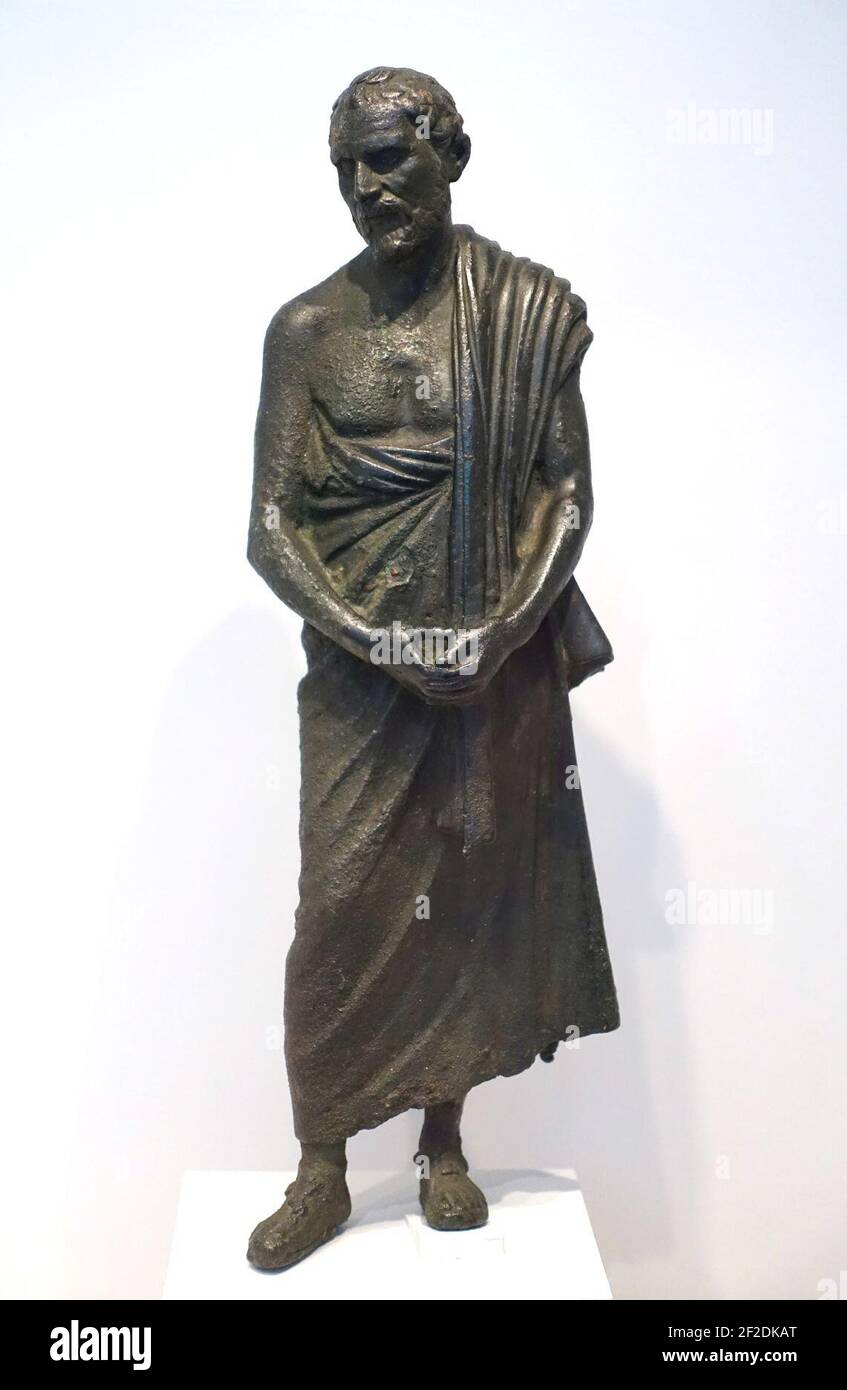 Portrait of the Greek Orator Demosthenes, Roman, 1st century BC to 2nd century AD, copy of Greek original of 3rd century BC, leaded bronze Stock Photo