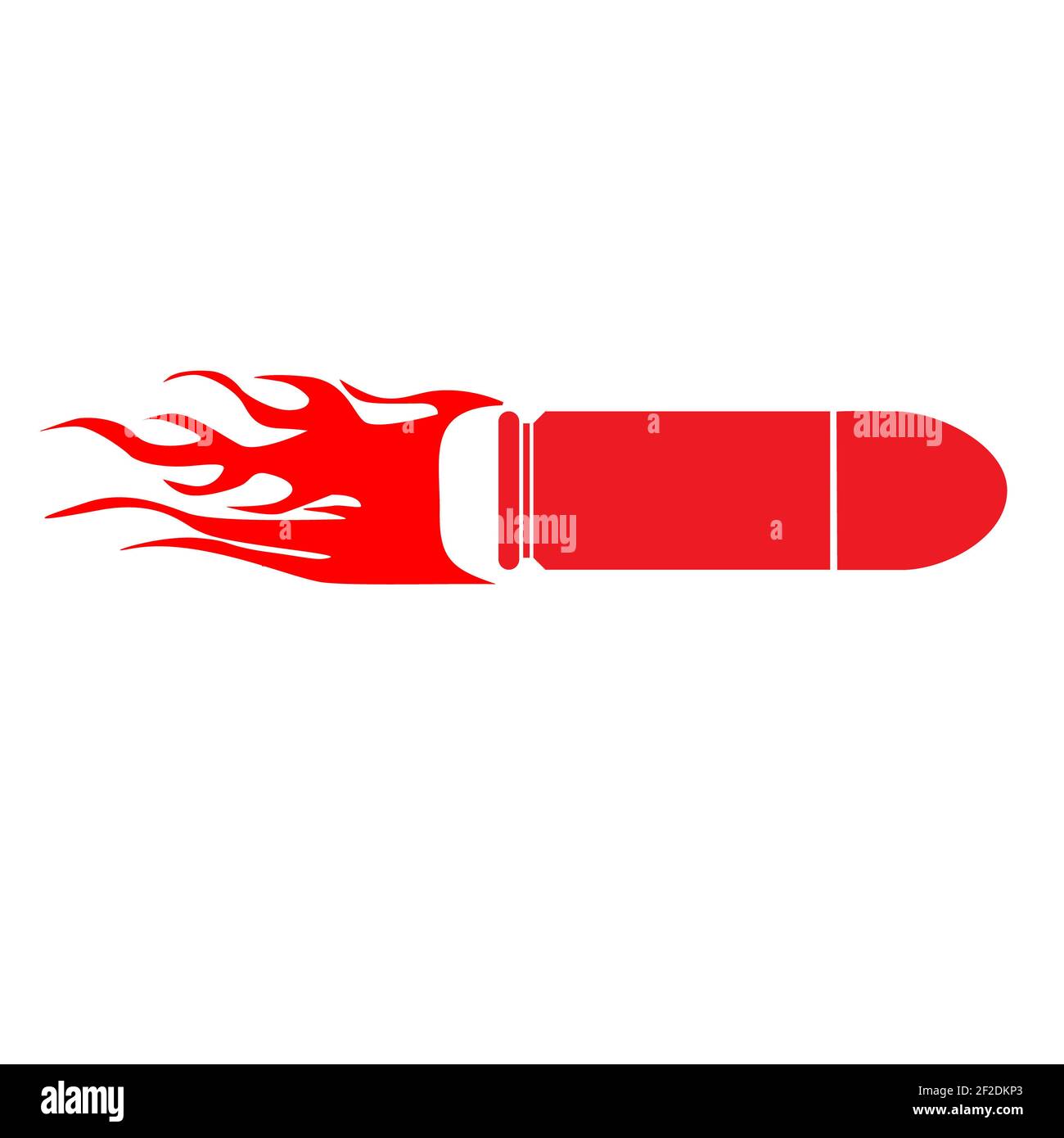 moving red fiery gun bullet shot icon on white background. flying