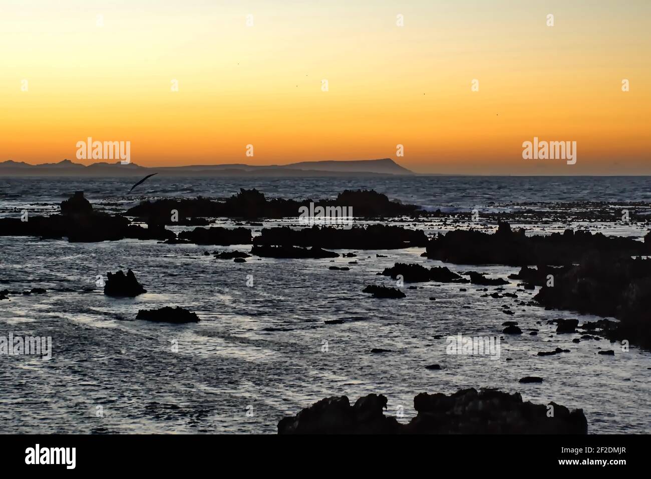 Sunrise over the bay in Gansbaai, South Africa Stock Photo