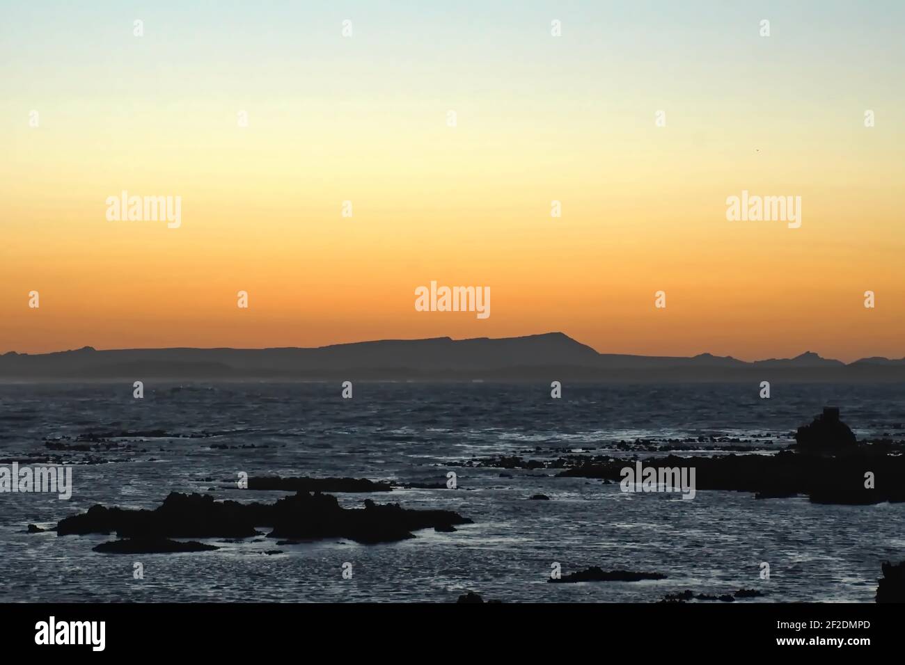 Sunrise over the bay in Gansbaai, South Africa Stock Photo