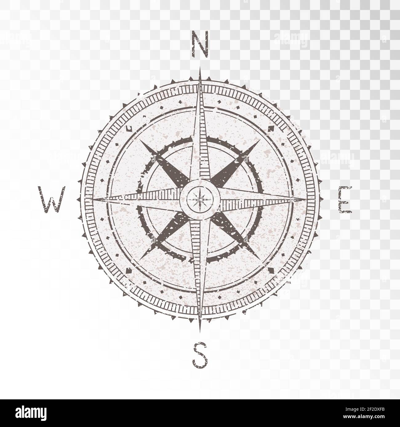 Vector illustration with a vintage textured compass or wind rose and ...