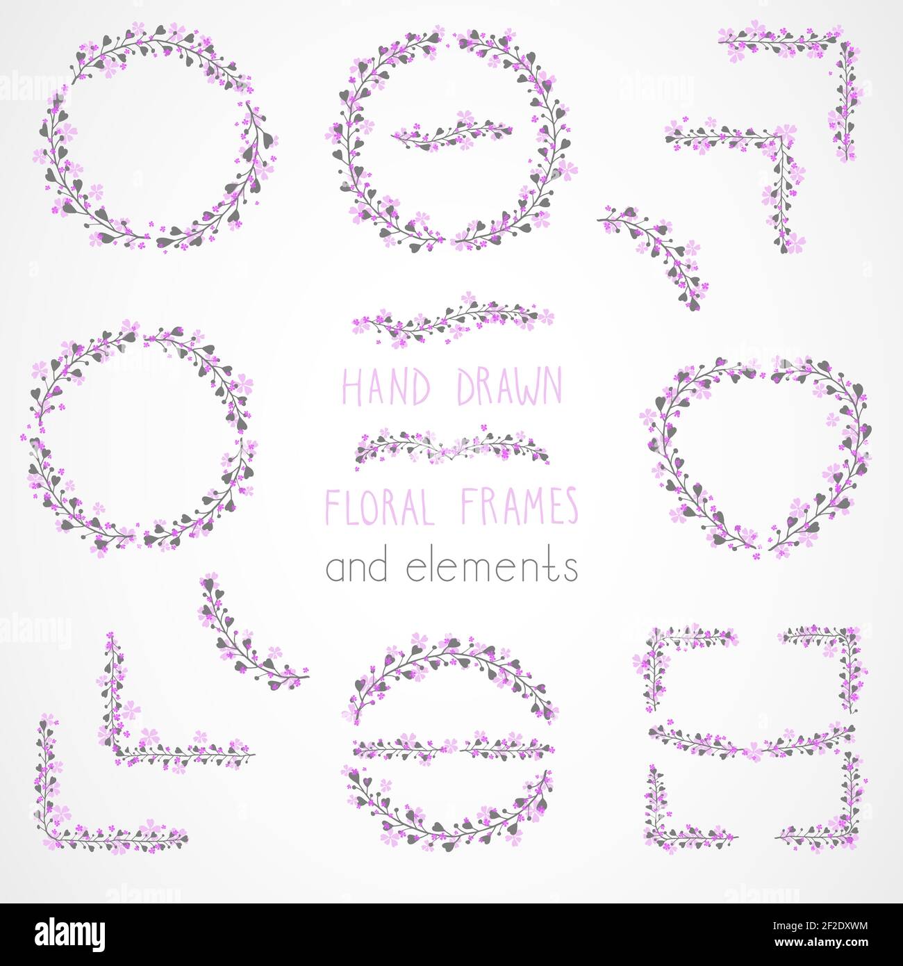 Vector set of floral hand drawn frames and decorative elements Stock ...