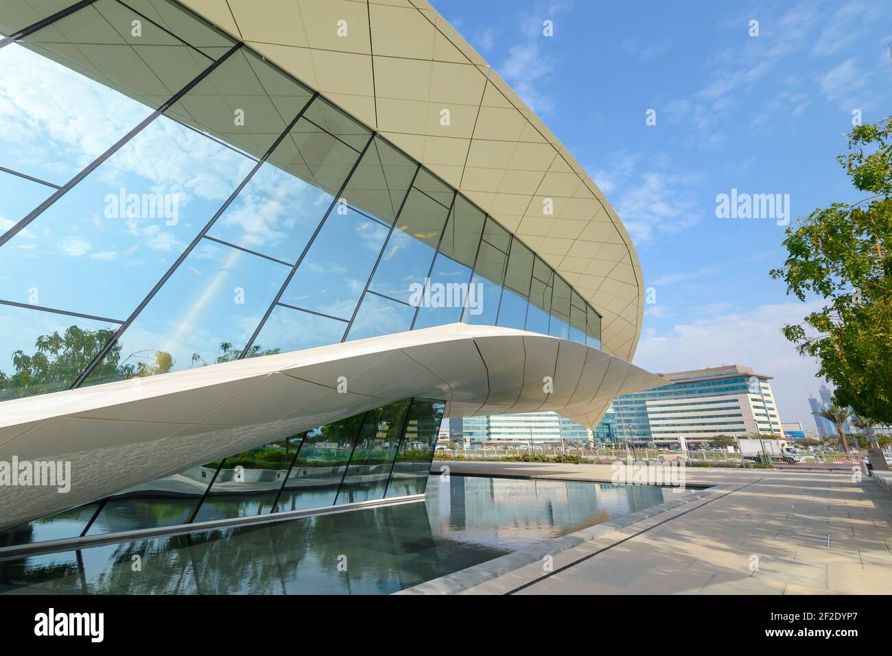 Etihad Museum, the former Union House, in Dubai, United Arab Emirates. Modern glass design cultural museum with UAE heritage. Stock Photo