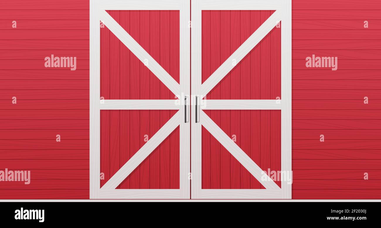 red wooden barn door front side background horizontal vector illustration Stock Vector