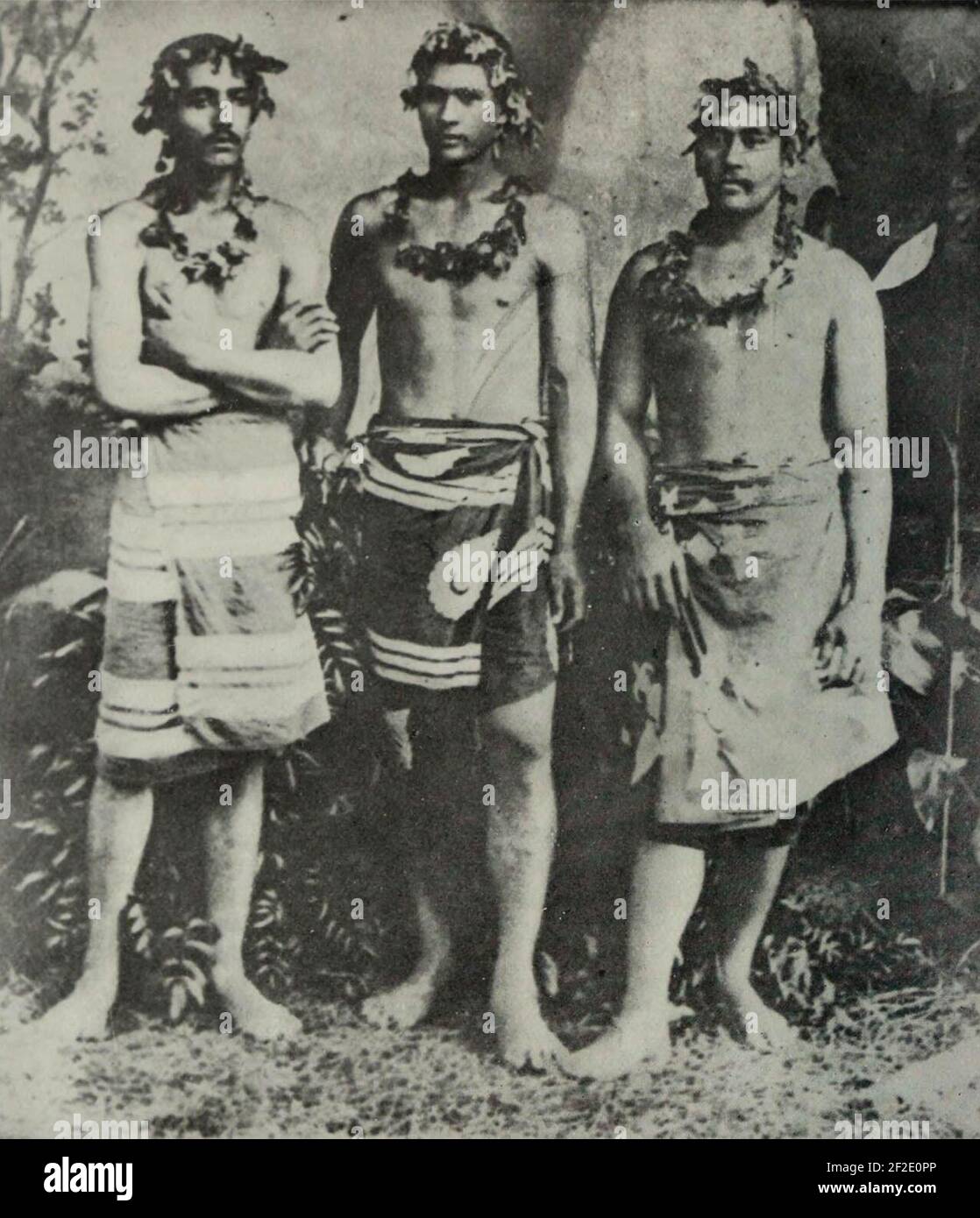 A Group of Tahitian Men in Festal Attire. Stock Photo