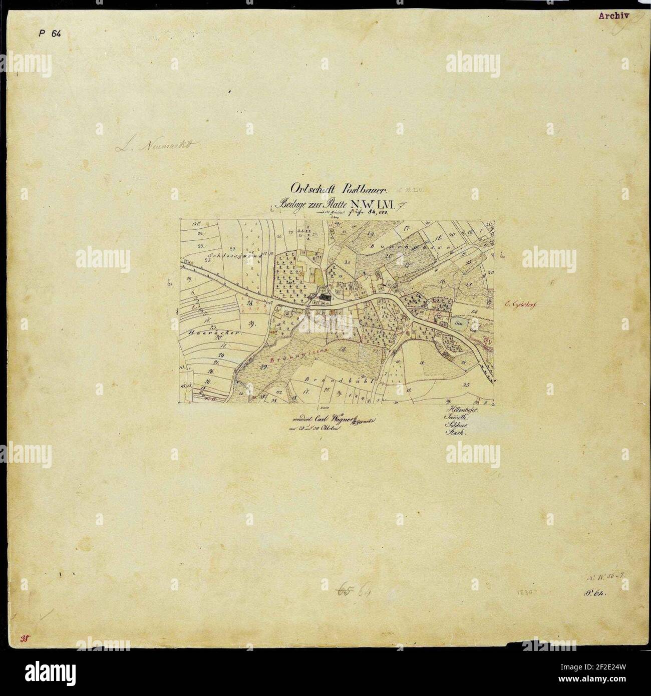 Postbauer bei Neumarkt Oberpfalz 1830 - Karte Ortsblatt. Stock Photo
