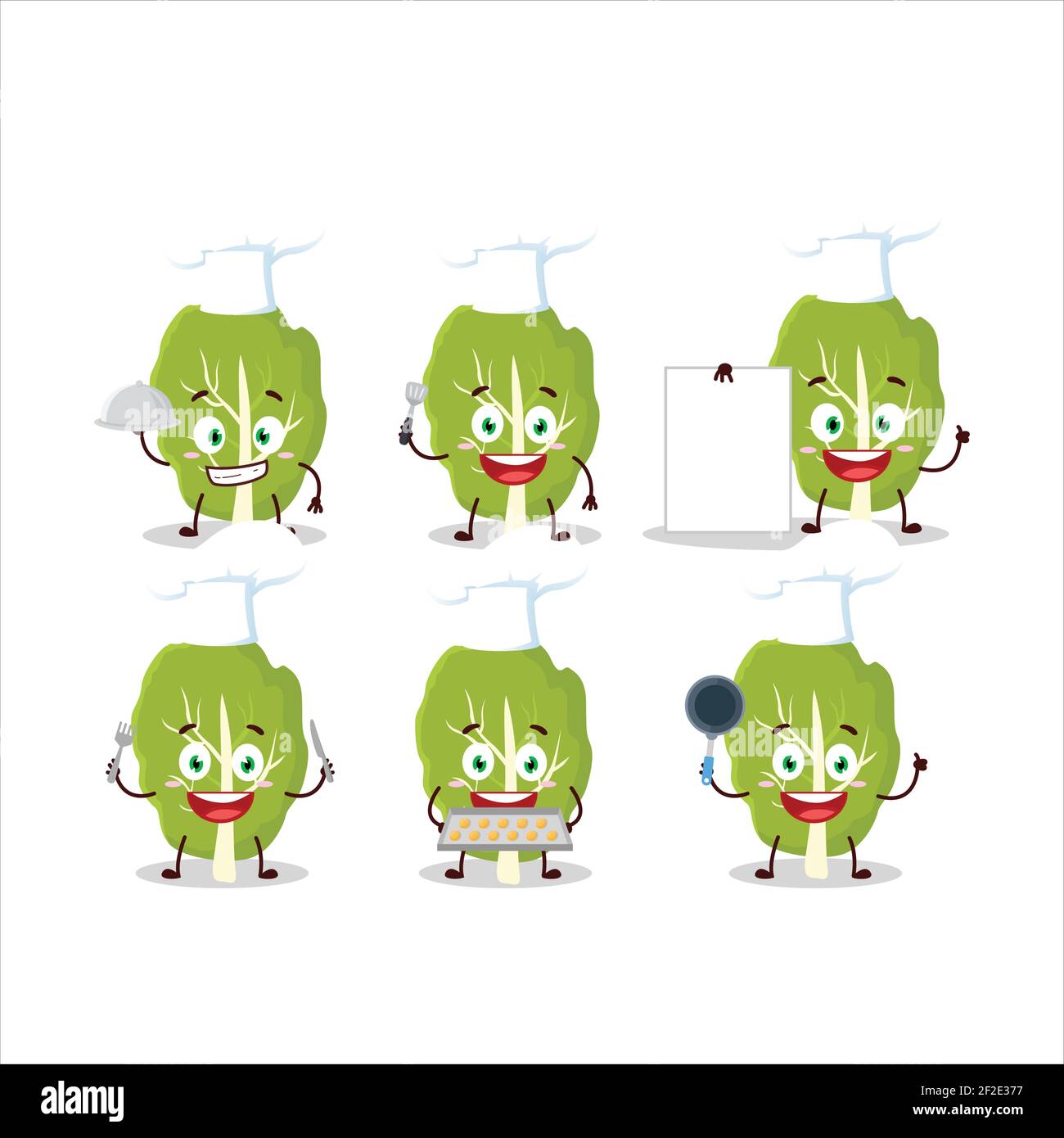 Cartoon character of collard greens with various chef emoticons. Vector ...