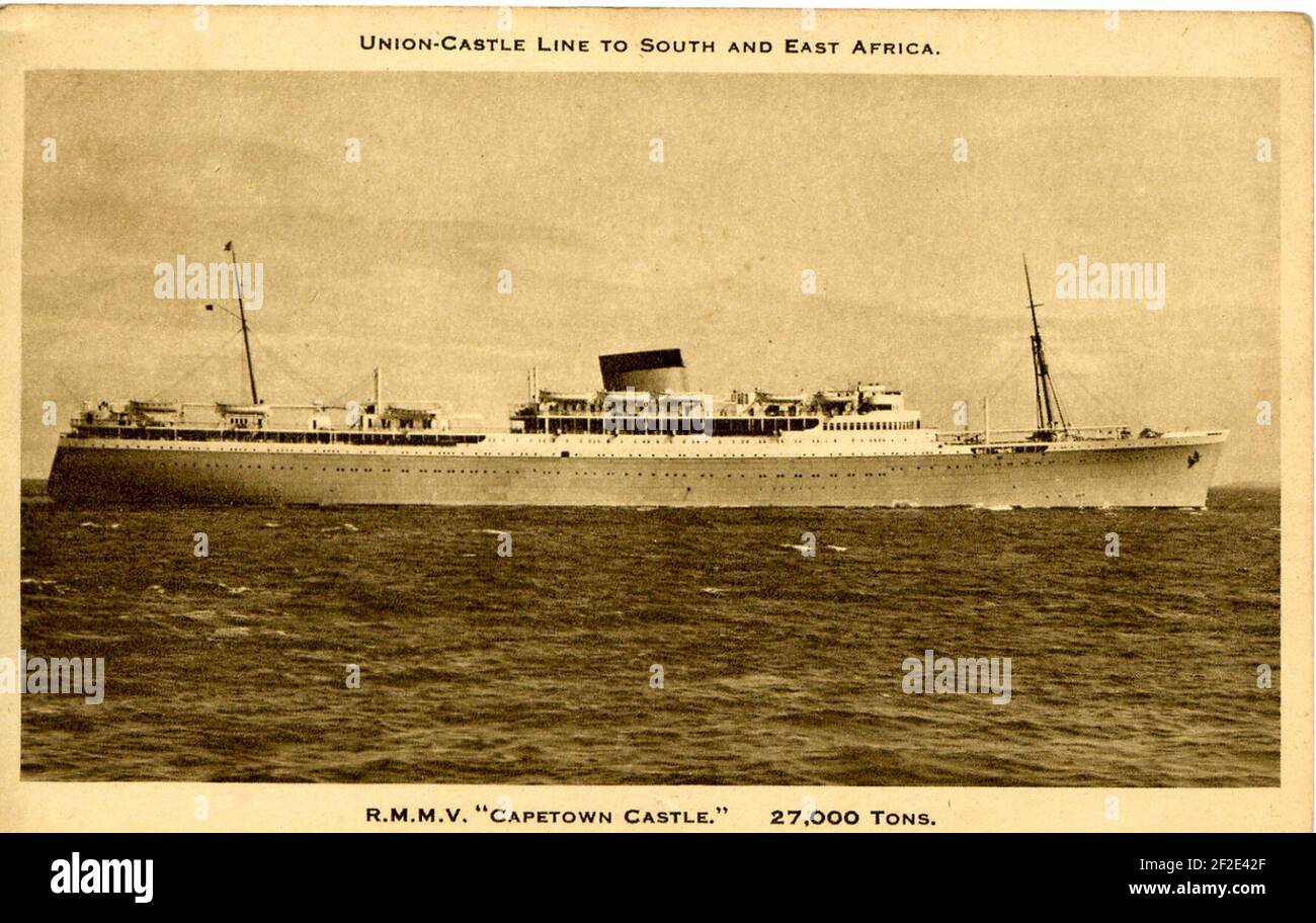 Postcard RMMV Capetown Castle. Stock Photo