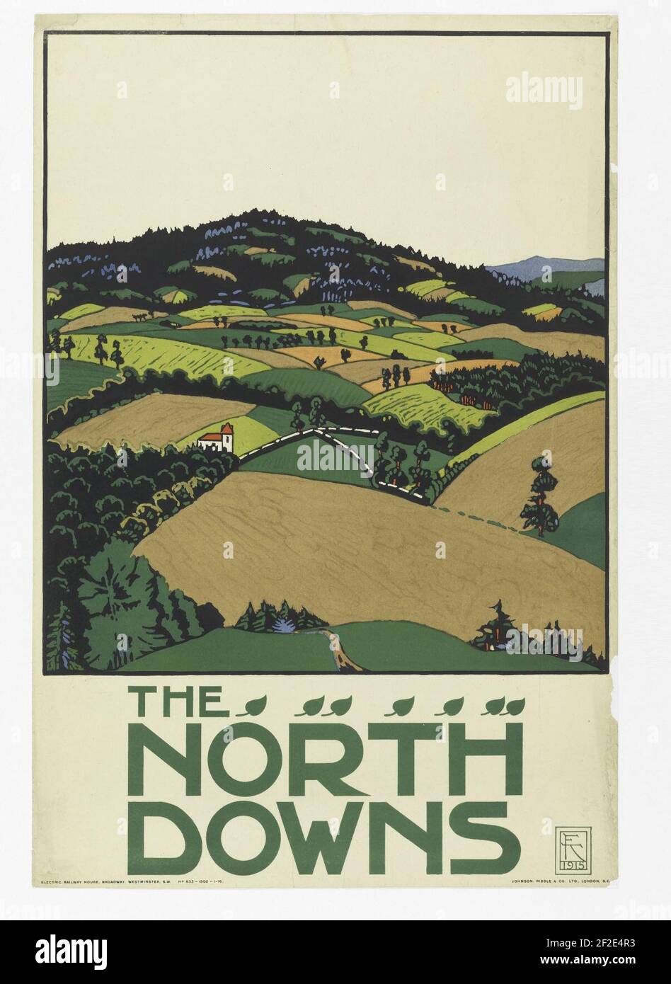 The North Downs 1915 old vintage London poster repro