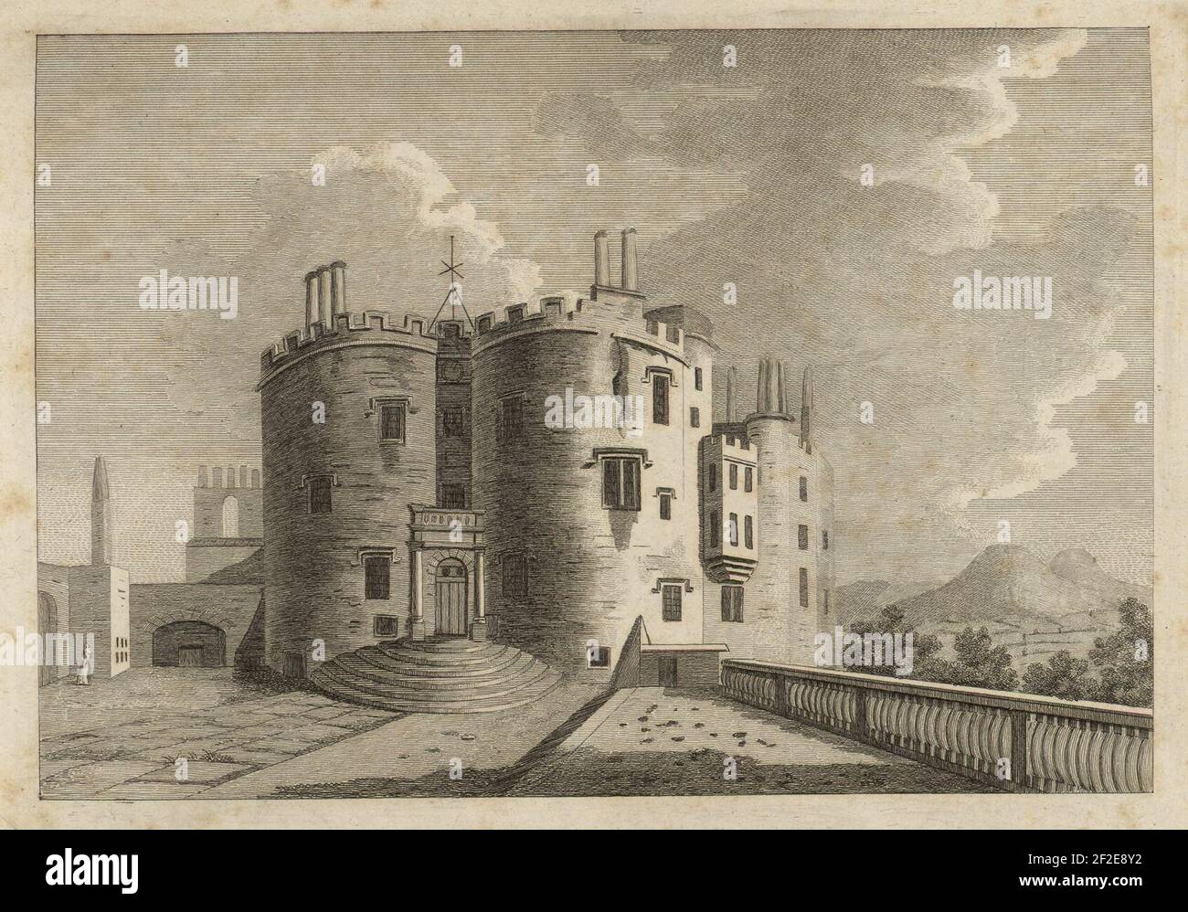 Powis castle entrance engraving Stock Photo - Alamy