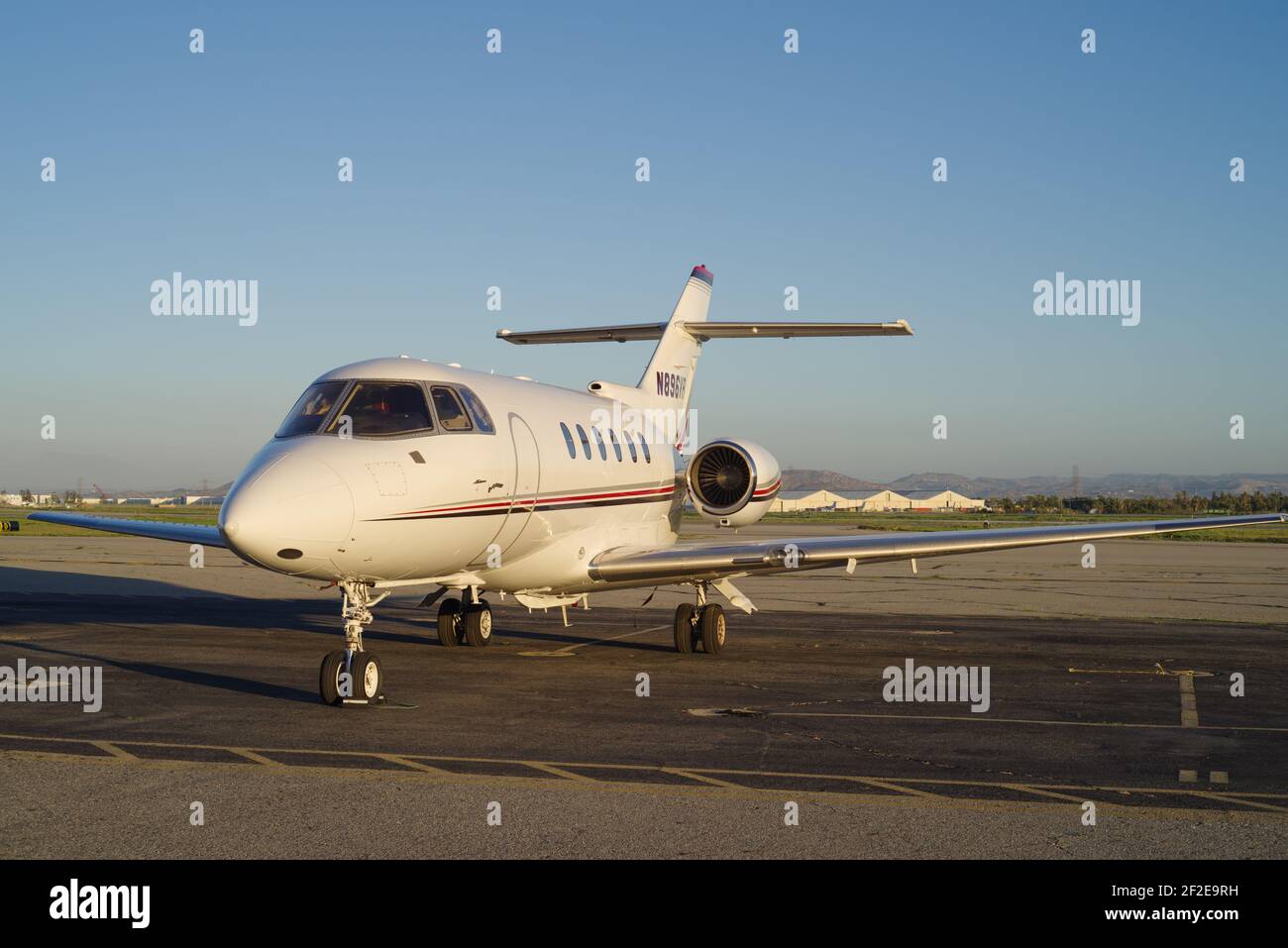 Raytheon Hawker 800XP private jet with registration N896VR parked. Stock Photo