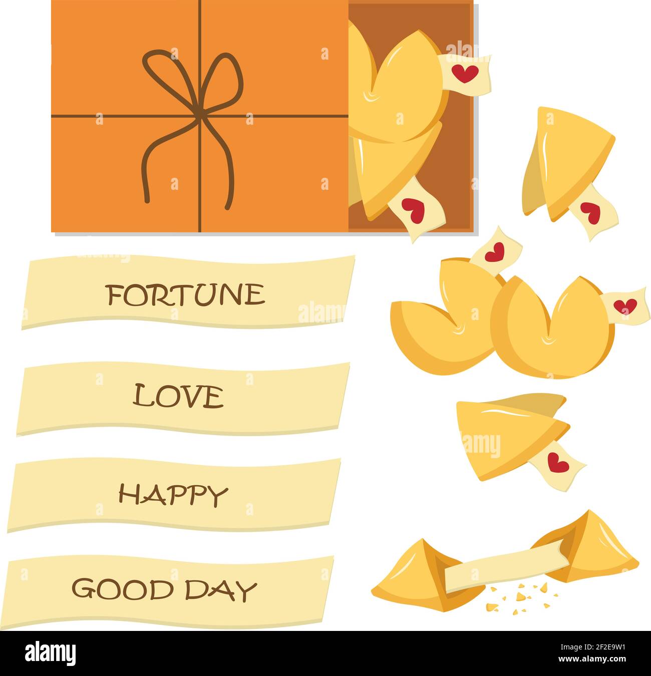 Illustration with Chinese cookies in a box and predictions. Stock Vector