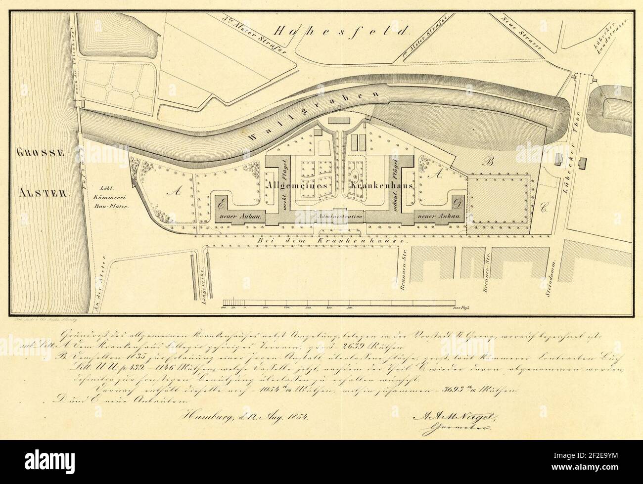 Grundriß des allgemeinen Krankenhauses nebst Umgebung, belegen in der Vorstadt St. Georg ... (1854). Stock Photo