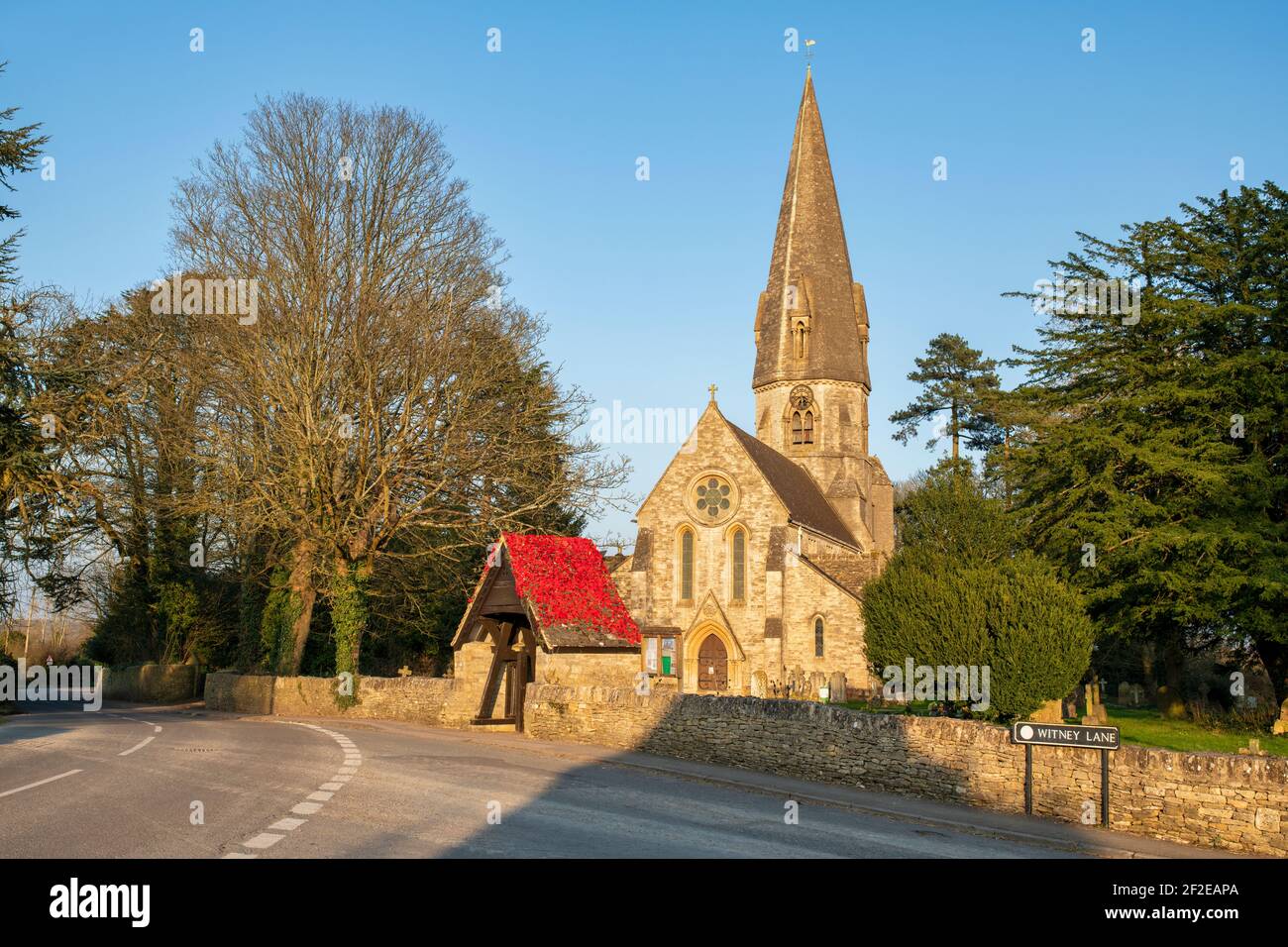 St Michael and All Angels Church at sunset. Leafield, Cotswolds, Oxfordshire, England Stock Photo