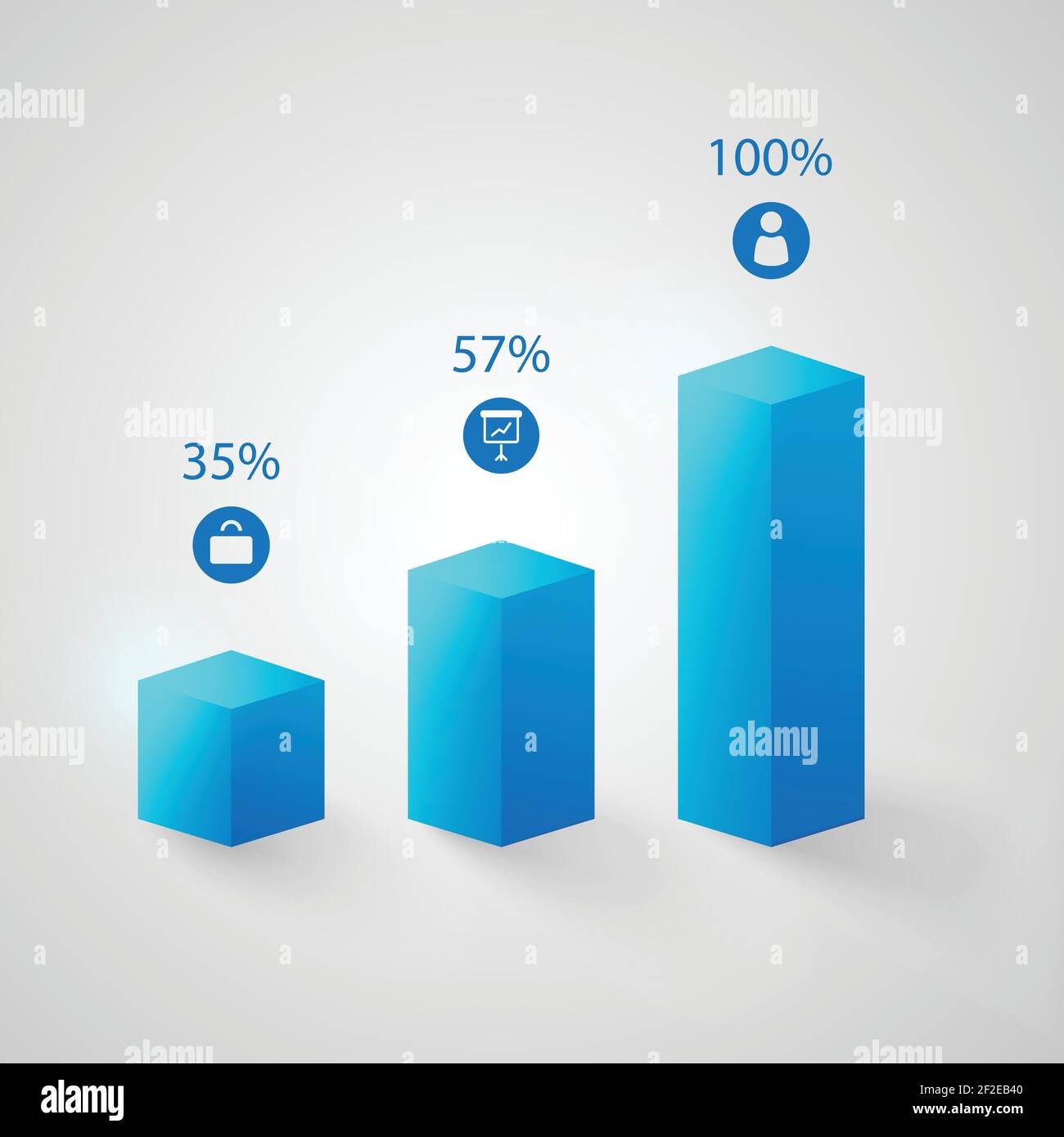 Business infographic template with 3d blue columns three steps icons ...