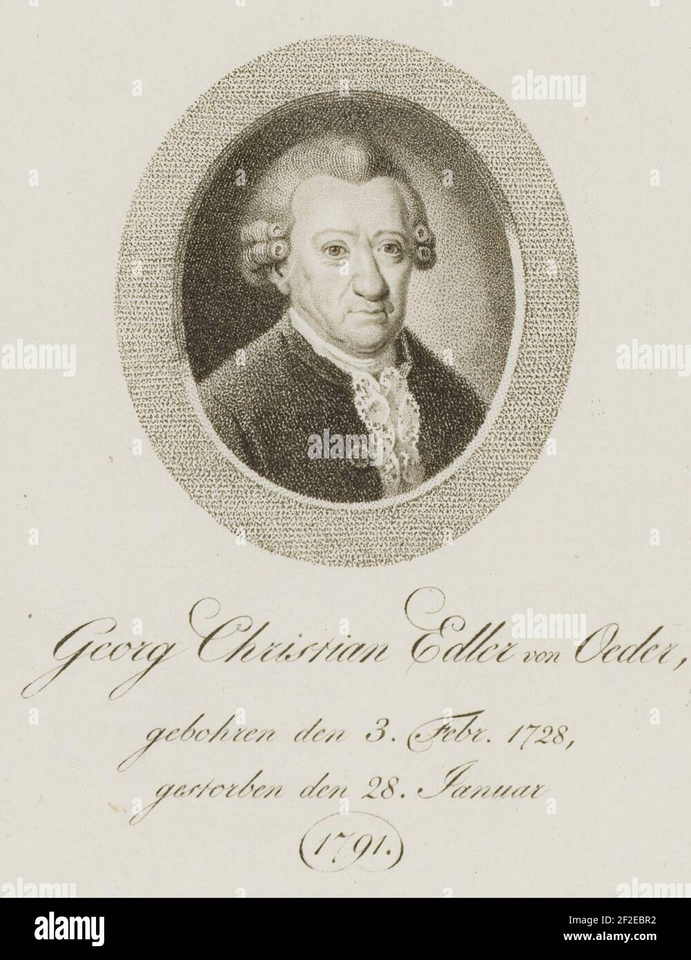 Georg Christian Edler von Oeder, gebohren den 3. Febr. 1728, gestorben den 28. Januar. Stock Photo