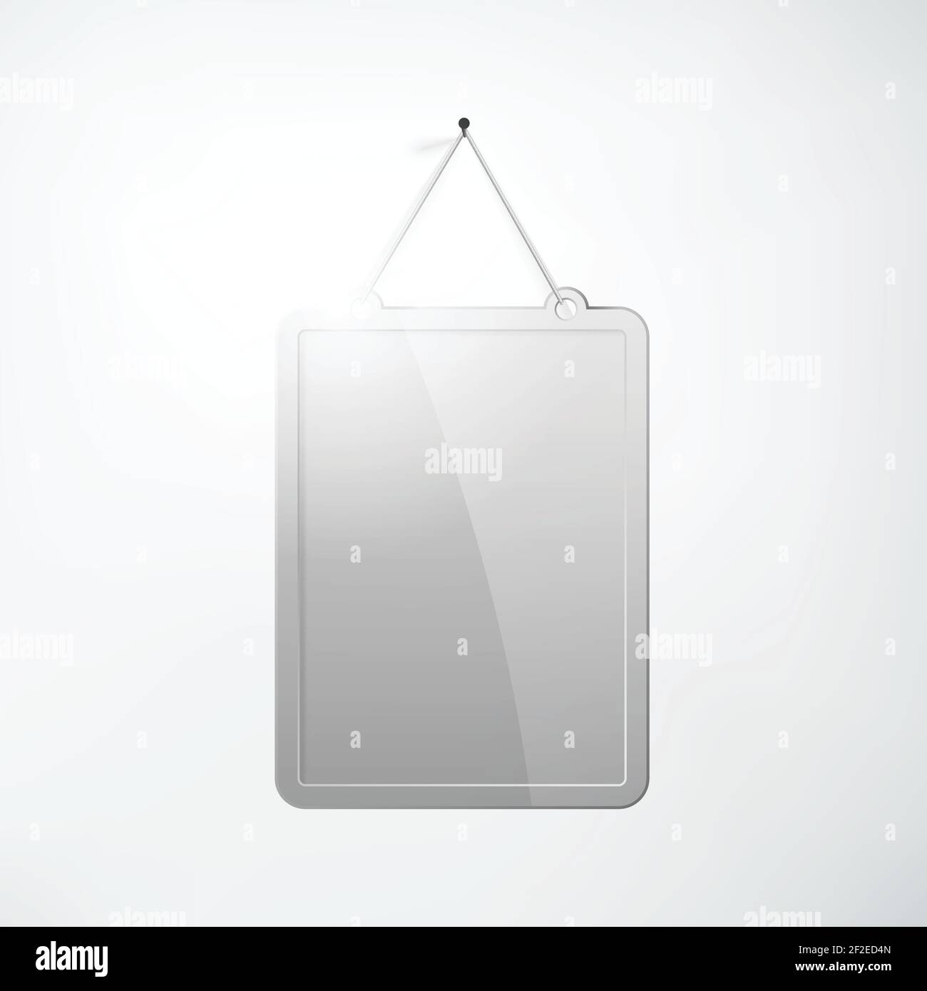 Blank metal board template hanging on nail in realistic style on white