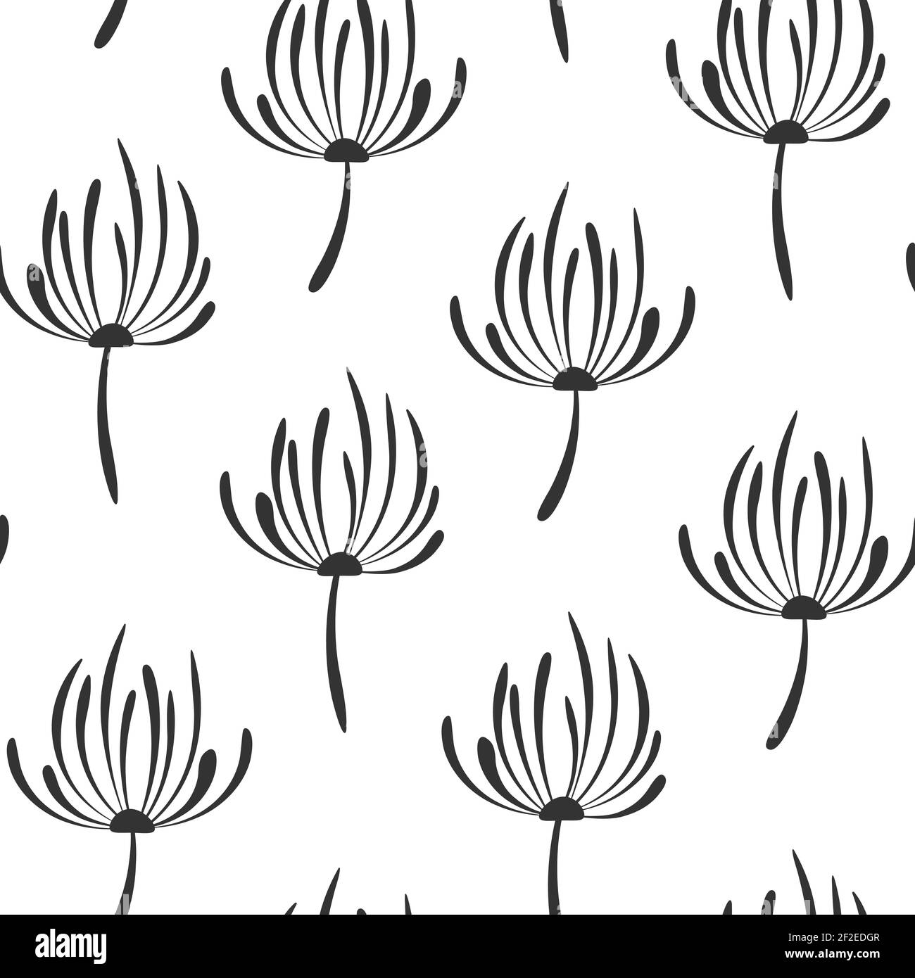 Floral Seamless pattern texture with black dandelion flowers. White ...