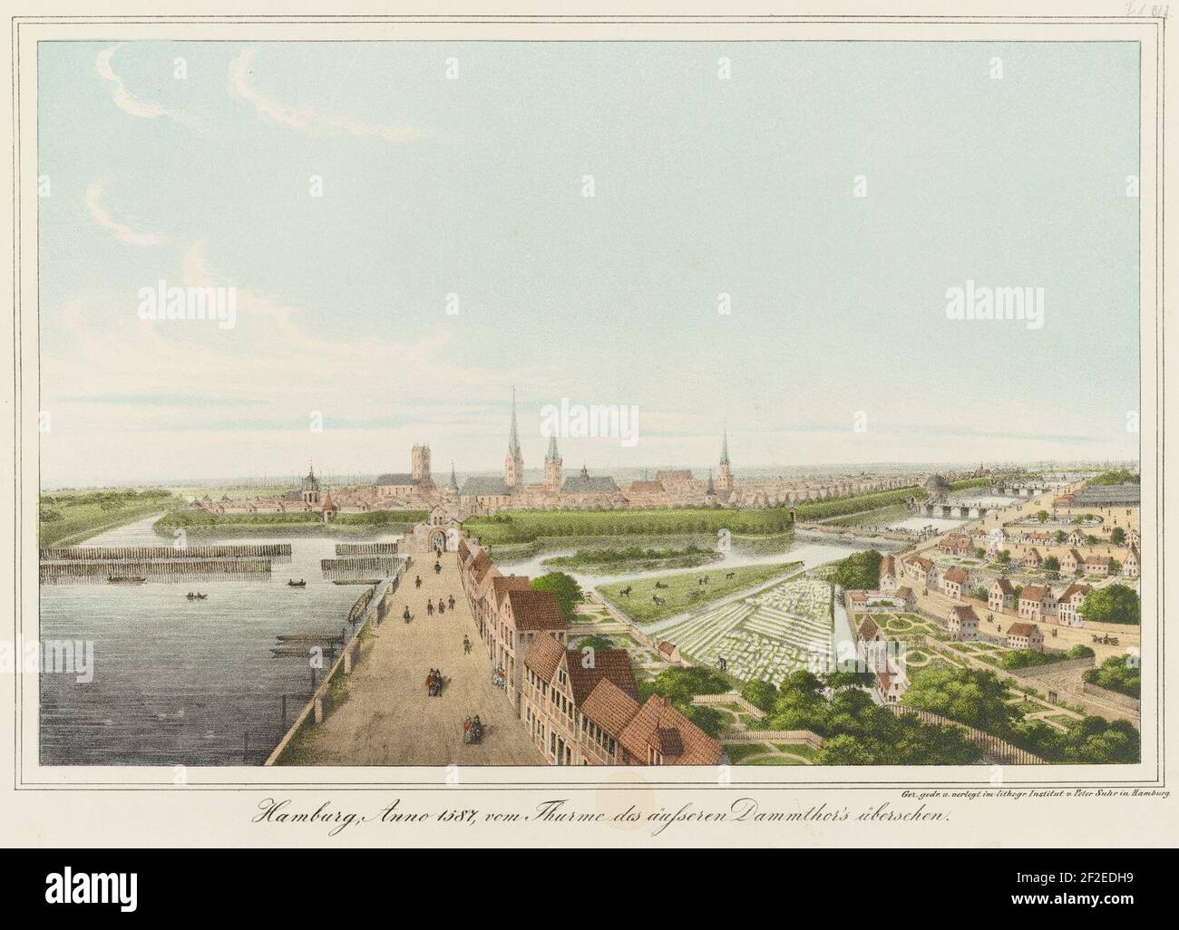 Hamburg, Anno 1587 vom Thurme des äußeren Dammthors übersehen (1838). Stock Photo