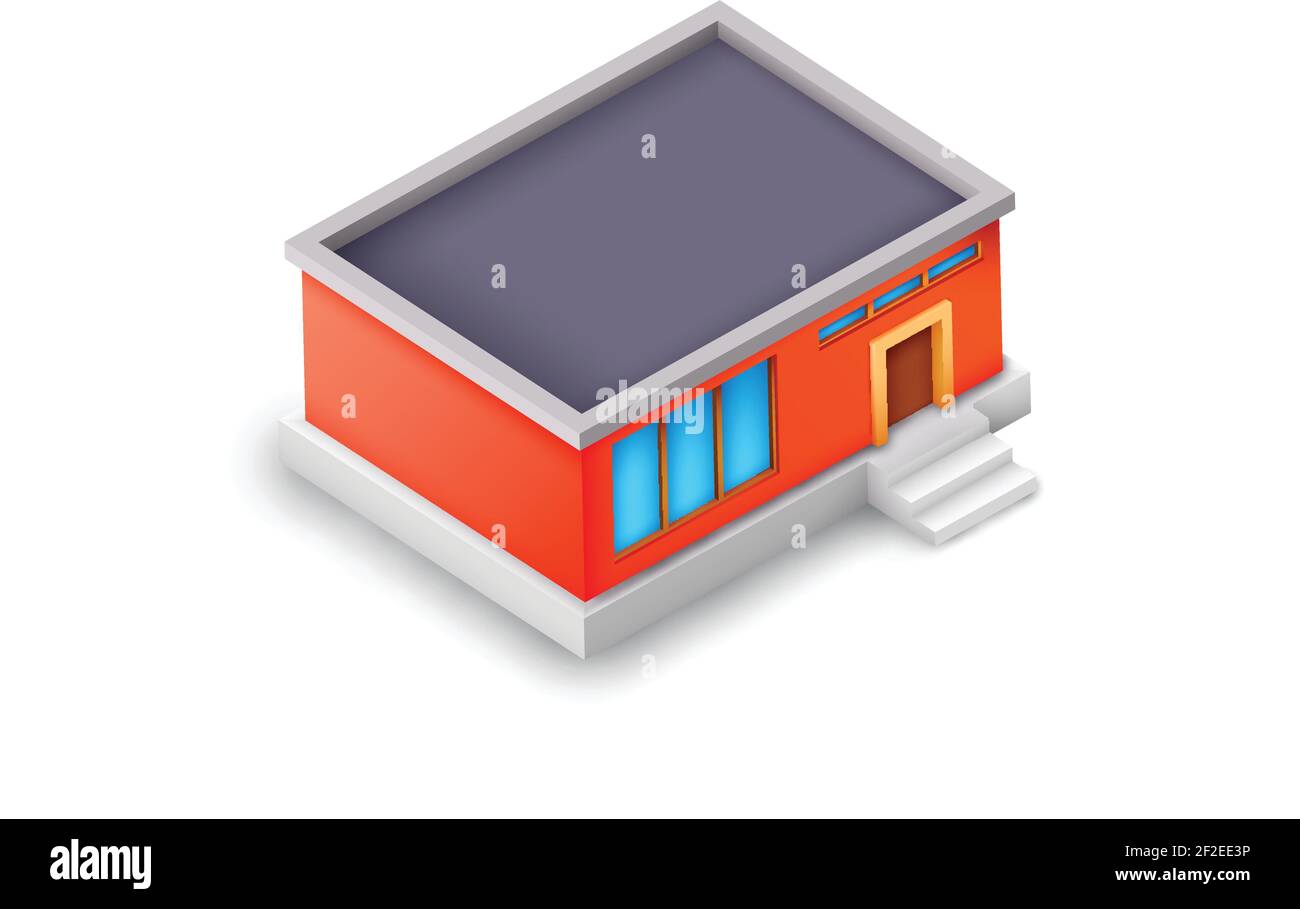 Isometric industrial building model concept with colorful exterior on ...