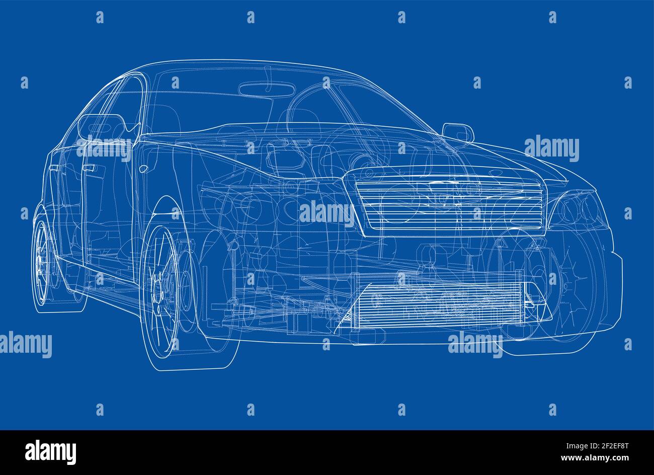 Electric Car With Chassis. Vector rendering of 3d Stock Vector