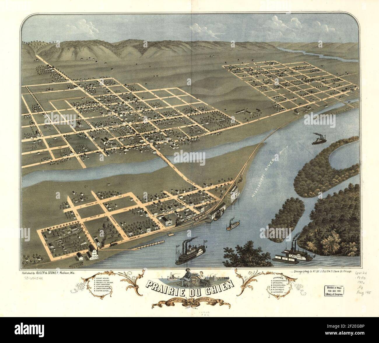 Prairie du Chien, Crawford County, Wisconsin 1870 Stock Photo Alamy
