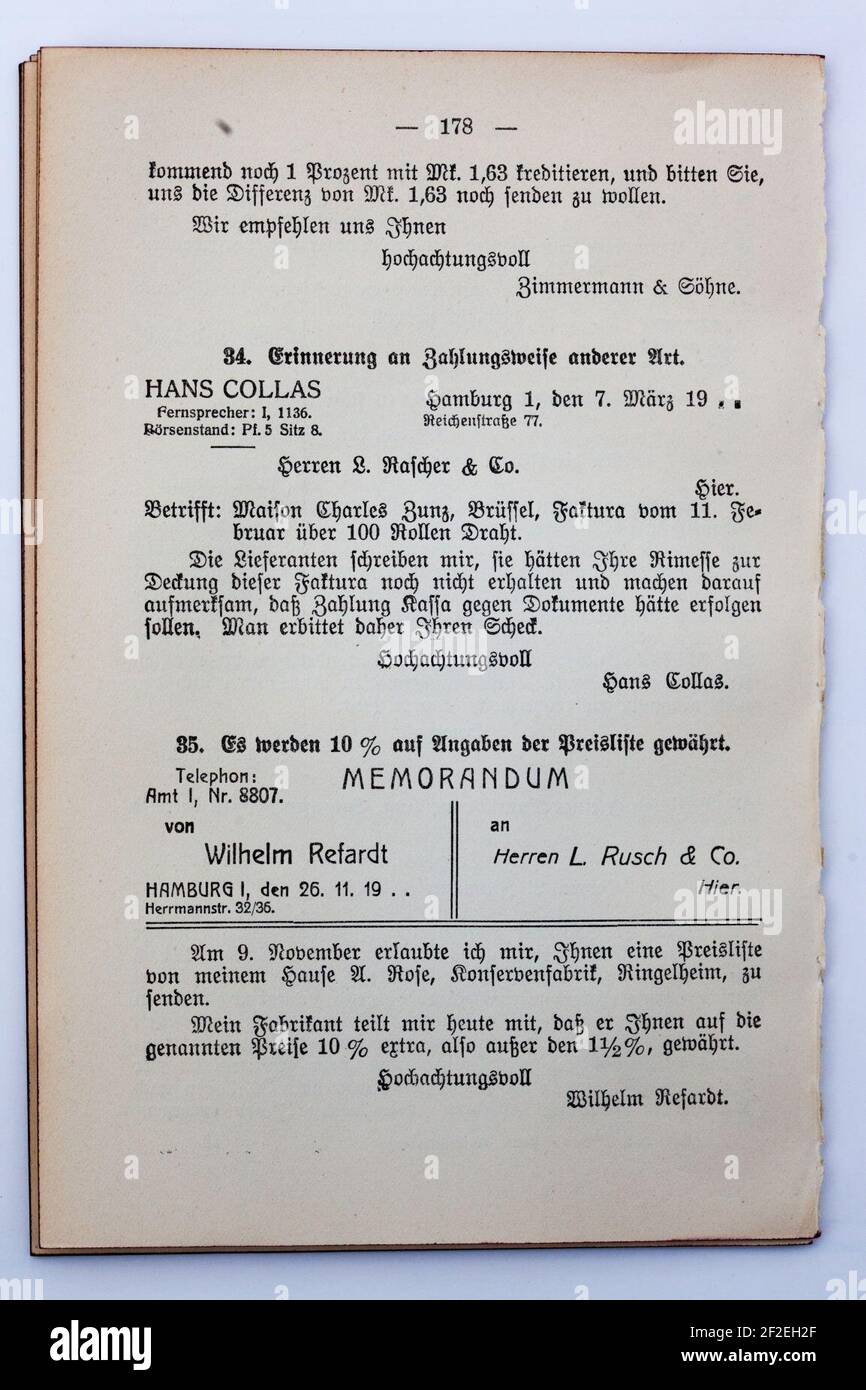 Praktische Korrespondenz des Kaufmanns 1914-178. Stock Photo