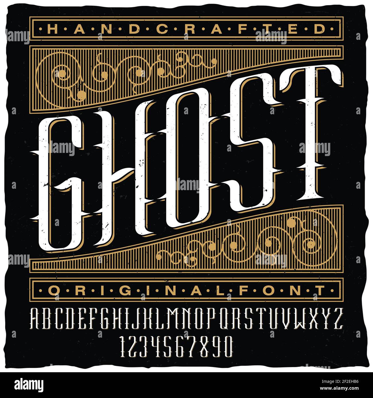 Handcrafted ghost poster with original label font on black Stock Vector