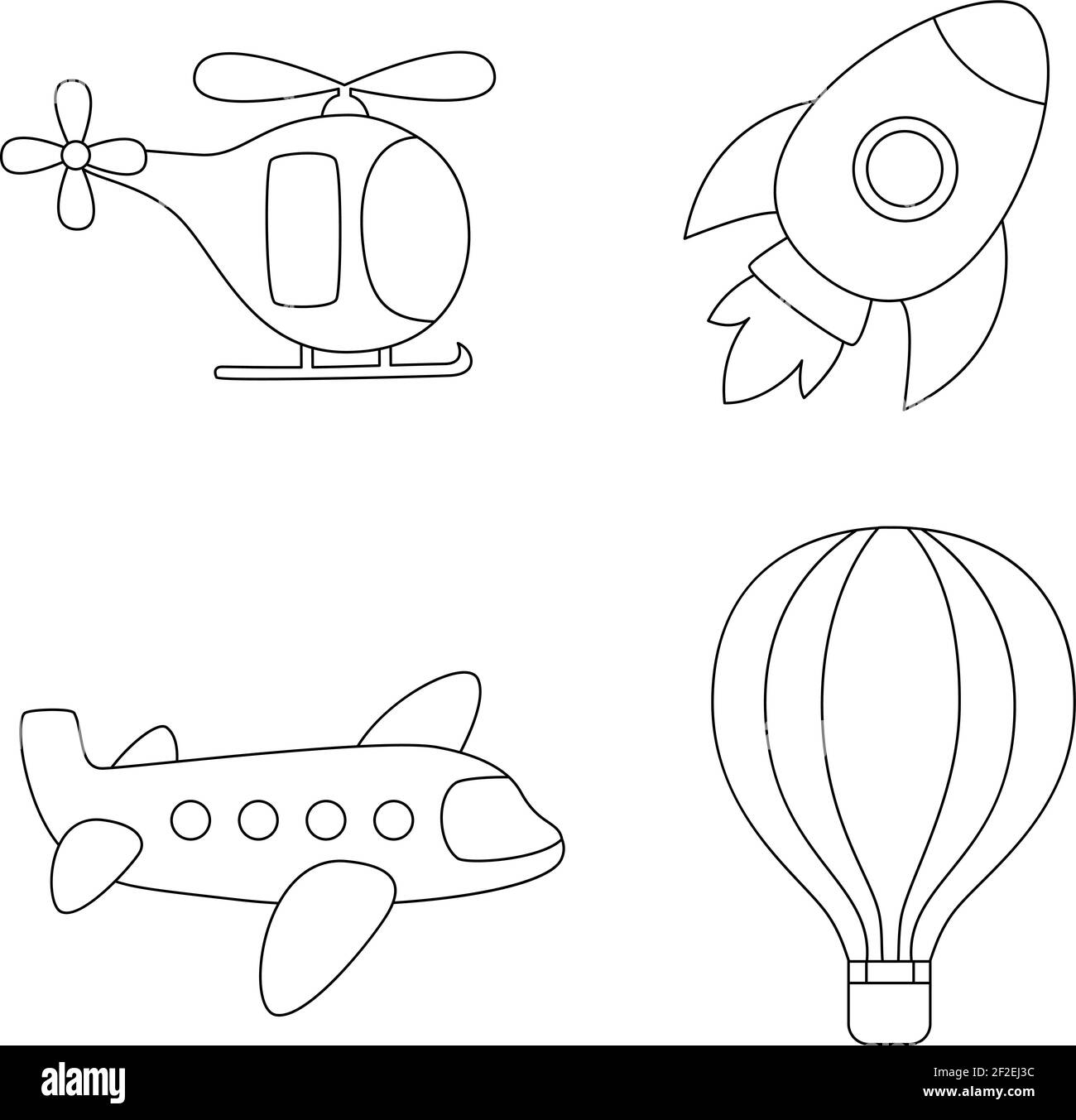 Coloring page with air transportation. Set of black and white air ...