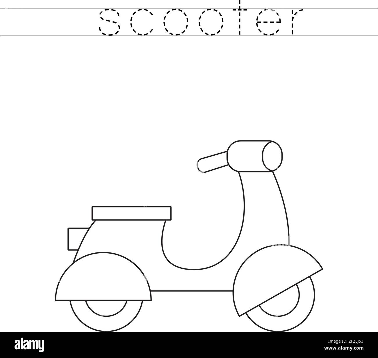 Trace the word. Color motor scooter. Handwriting practice for preschool  kids Stock Vector Image & Art - Alamy