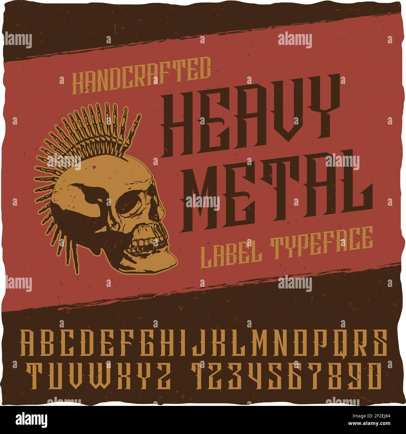 Heavy metal label typeface poster with punk skull vector illustration Stock Vector