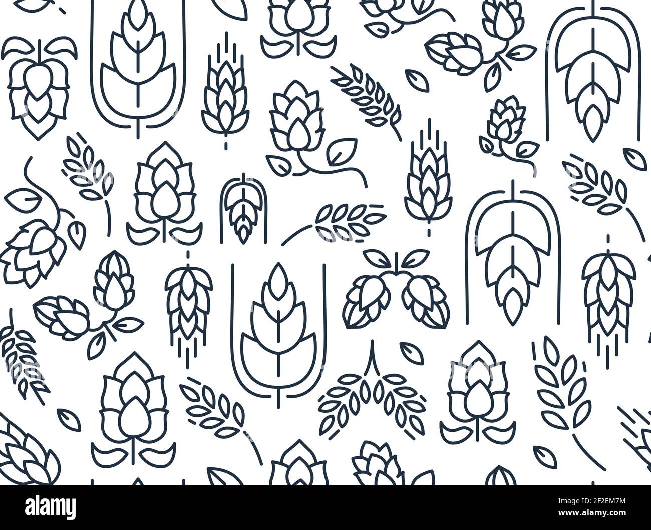 Malt Pattern Twigs hop seamless pattern with repeating images of malt and leaves ...