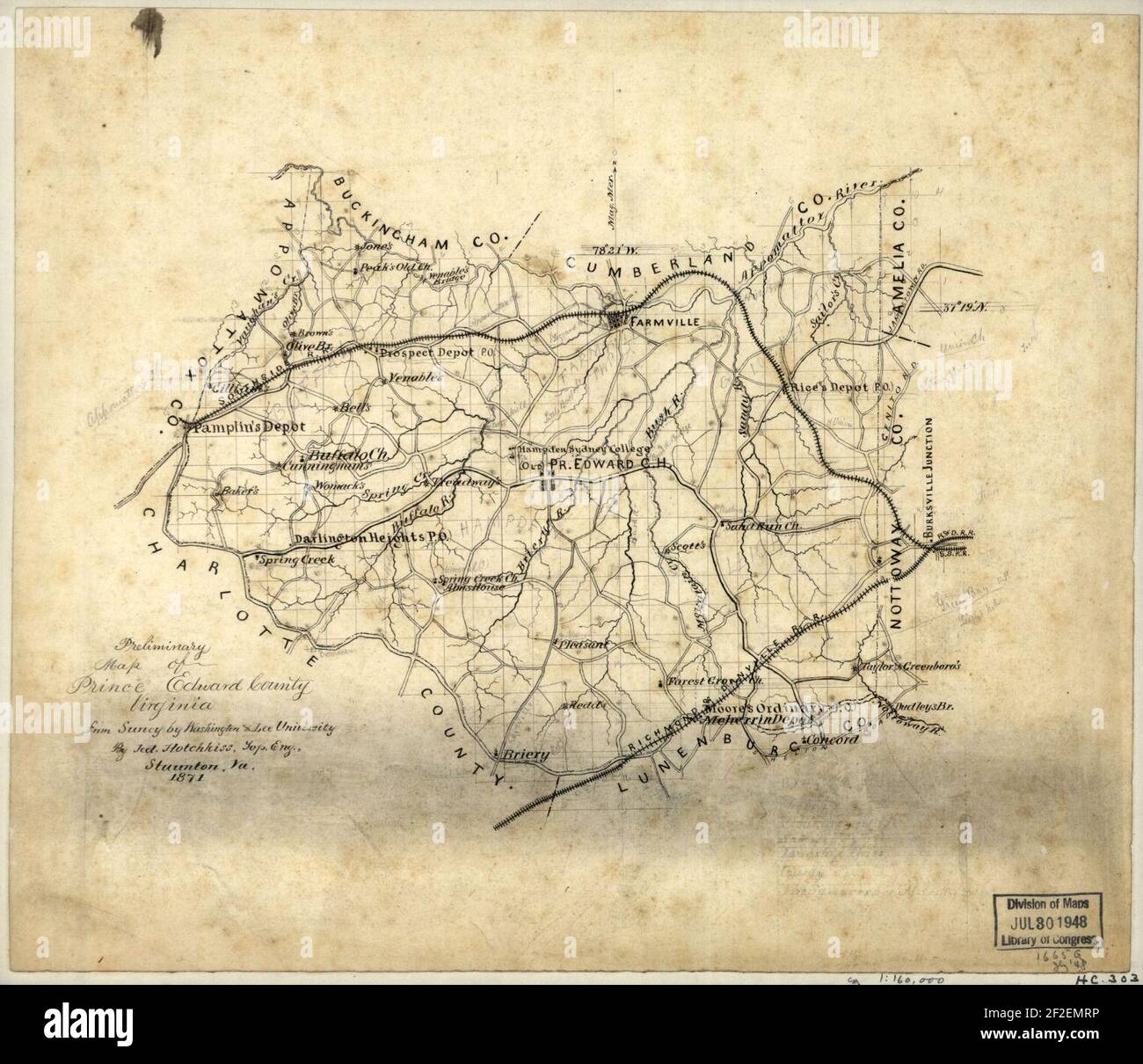 Preliminary map of Prince Edward County, Virginia Stock Photo Alamy