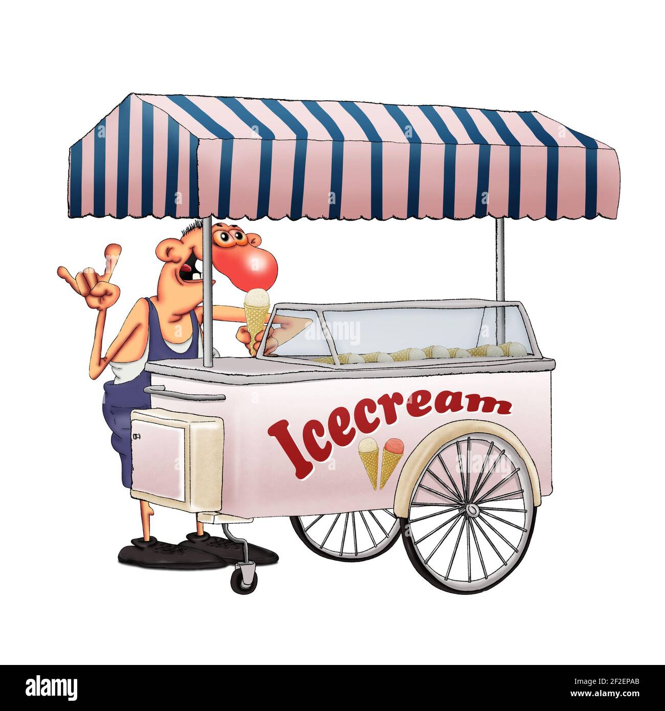 Ice cream cart and ice cream vendor. Cartoon illustration for design Stock  Photo - Alamy