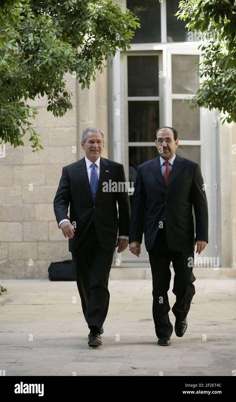 President Bush Makes Surprise Visit to Iraq, Meets with Prime Minister Maliki in Baghdad. Stock Photo