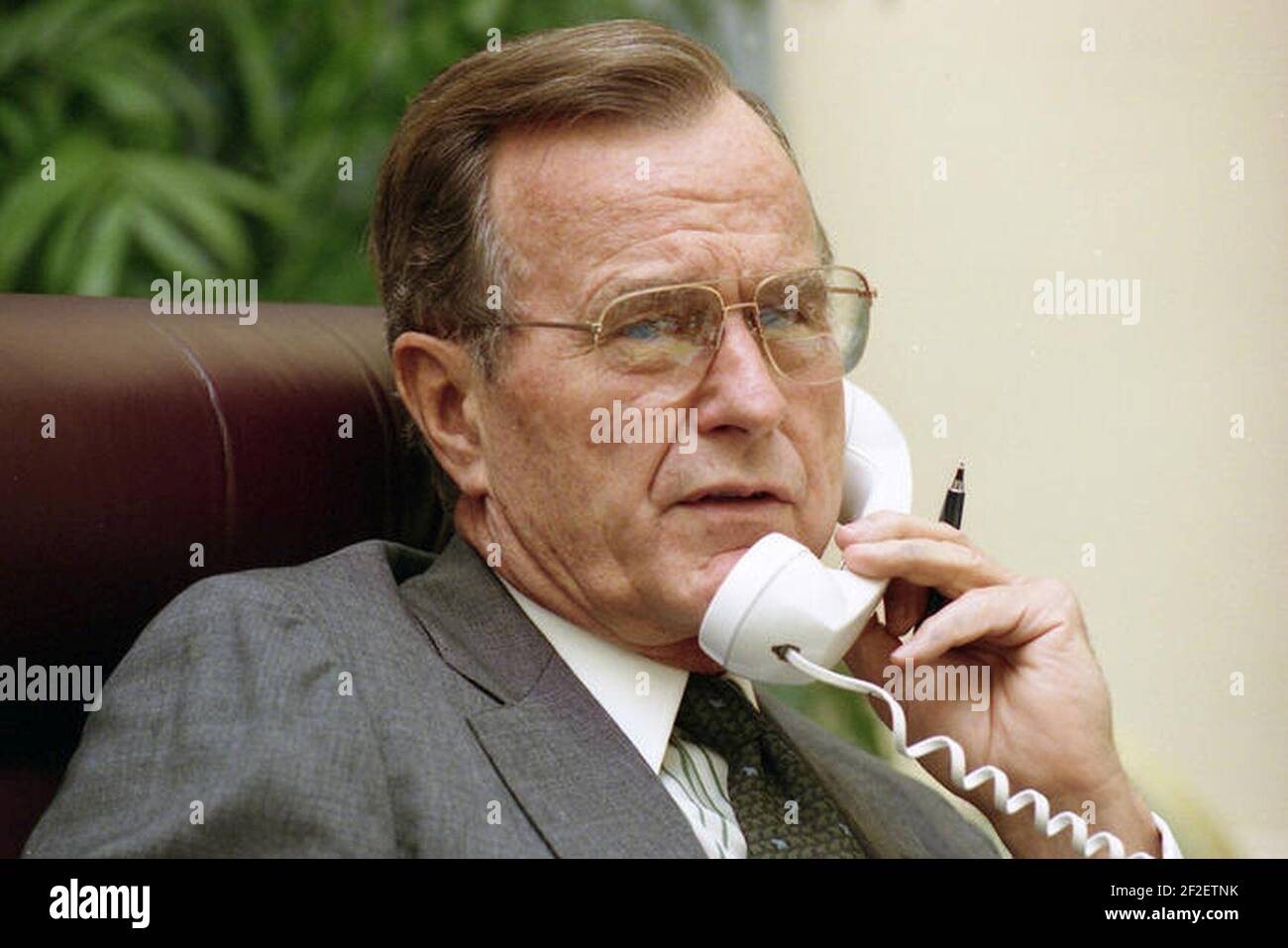 President H. W. Bush has a telephone conversation with Margaret
