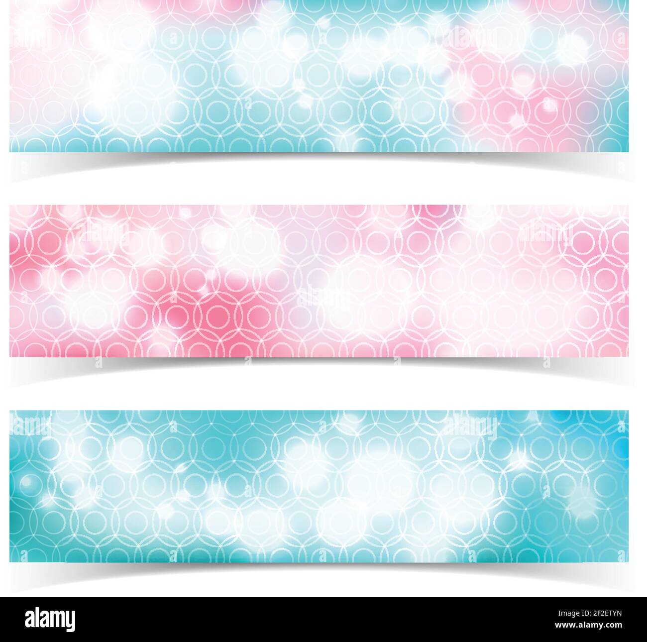 Three isolated multicolored horizontal abstract banner set with glow bokeh effect vector illustration Stock Vector