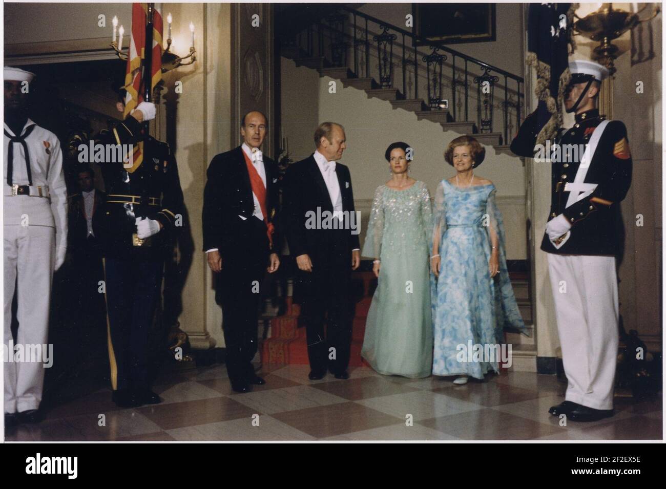 President Gerald Ford, First Lady Betty Ford, President Valéry Giscard d'Estaing, and Anne-Aymone Giscard d'Estaing. Stock Photo