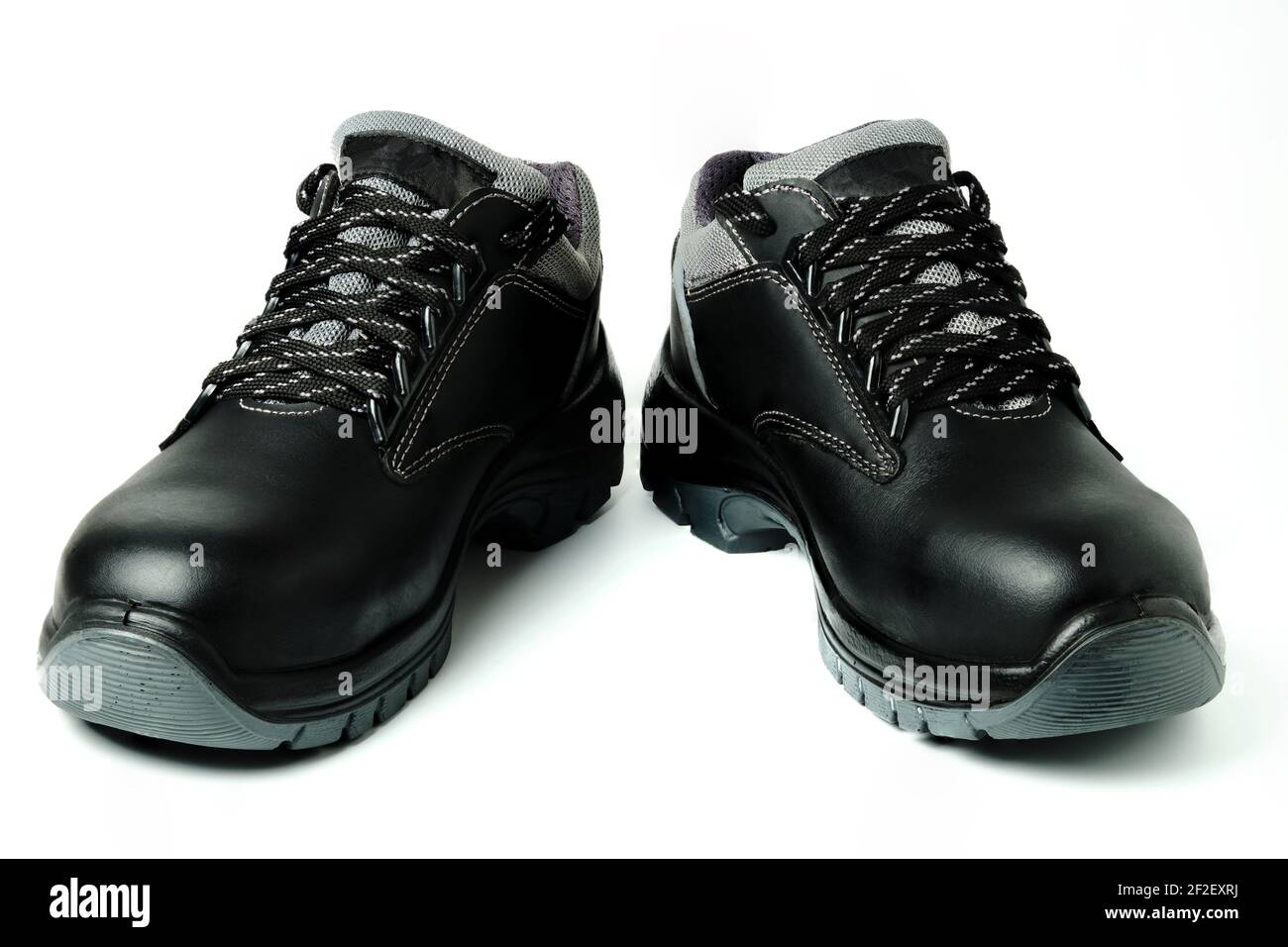 New black leather workboots isolated on white Stock Photo