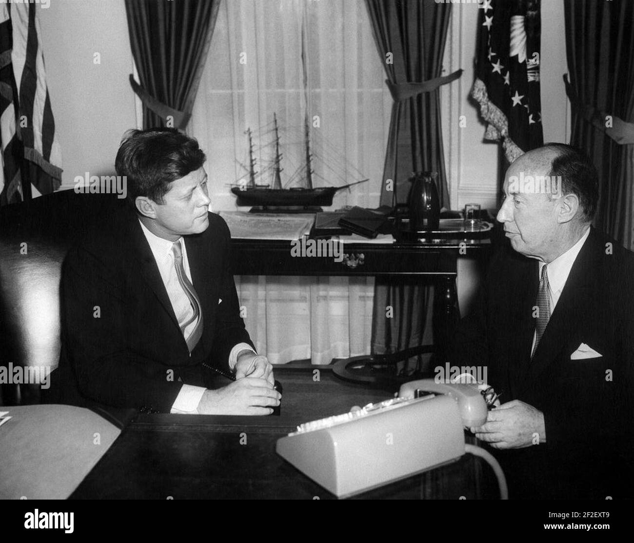 President John F. Kennedy meets with Adlai Stevenson. Stock Photo