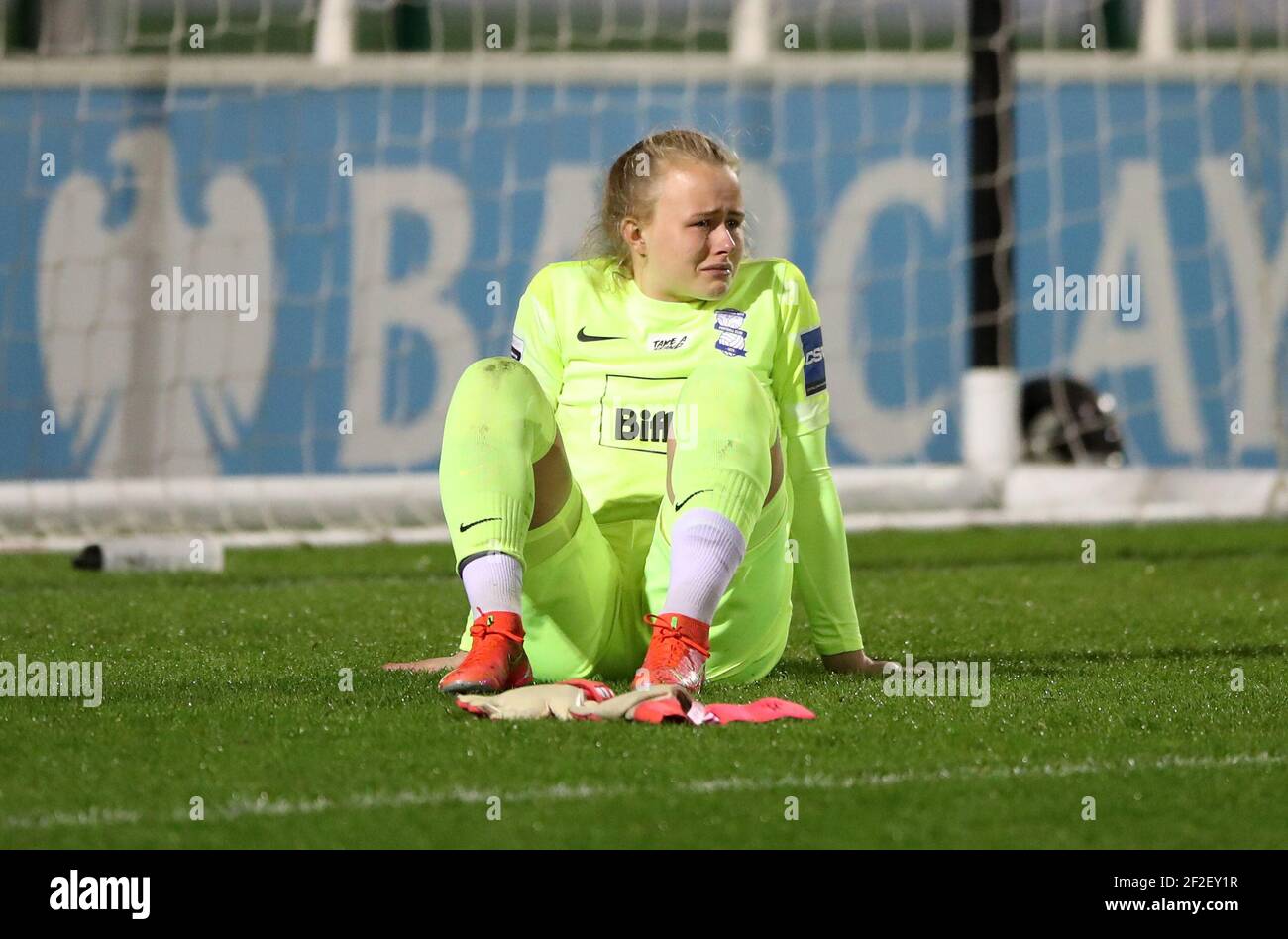 Birmingham City goalkeeper Hannah Hampton looks dejected during the FA Women's Super League match at the SportNation.bet Stadium, Solihull. Picture date: Thursday March 11, 2021. Stock Photo