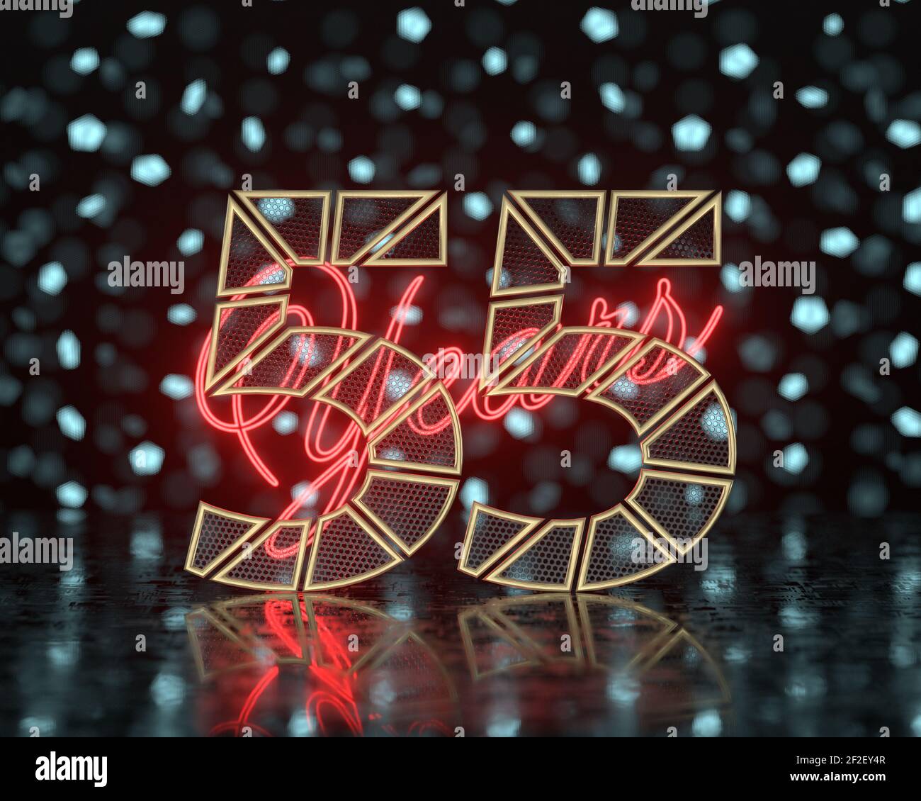 Golden number fifty-five (number 55) cut into perforated gold segments