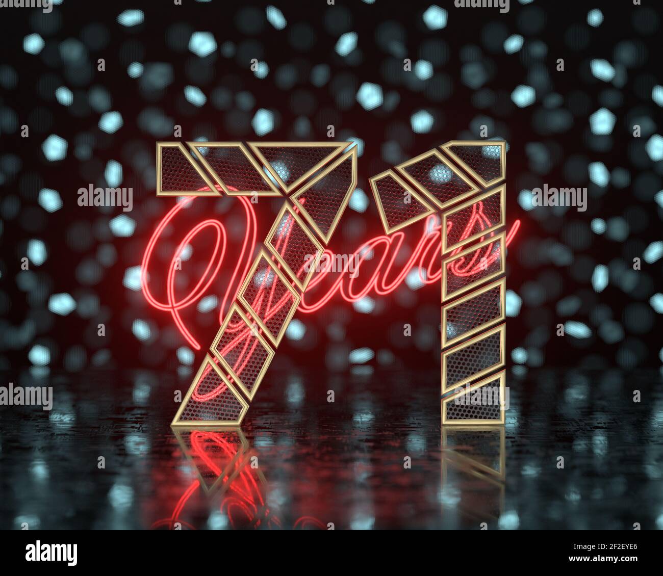 Golden number seventy-one (number 71) cut into perforated gold segments ...
