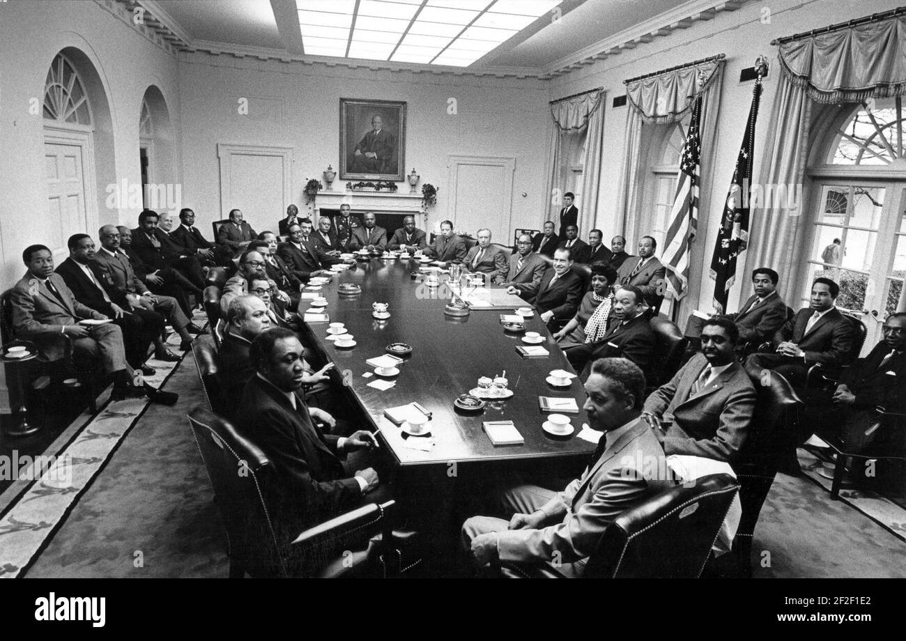 President Richard Nixon meeting with top level administration appointees from the Black community. Stock Photo