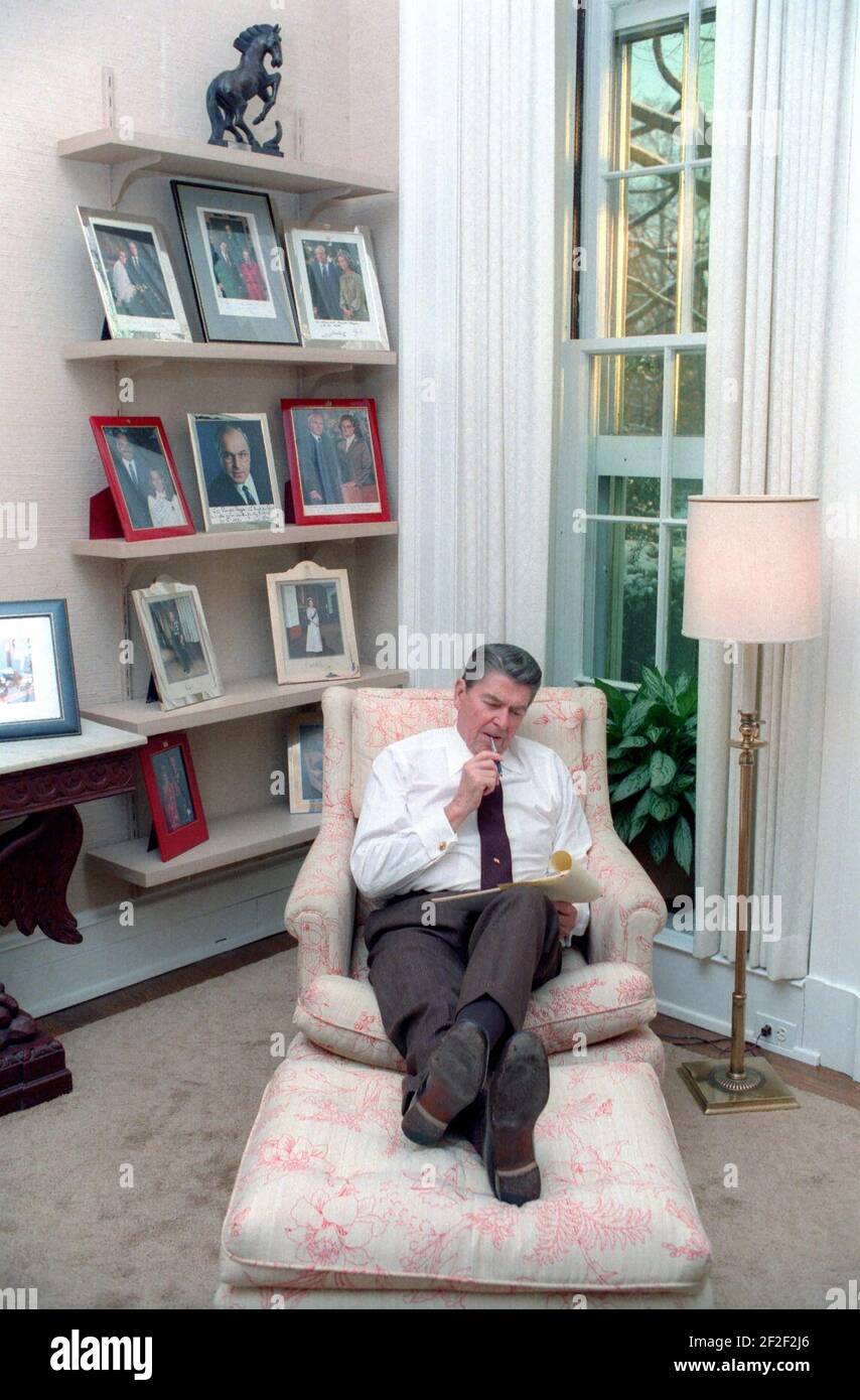 President Ronald Reagan drafting the 1985 Inaugural Address in the Oval